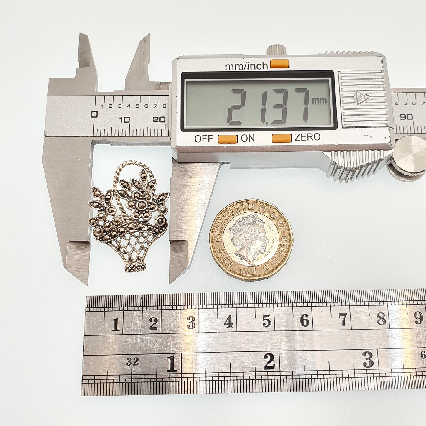 Vintage Sterling Silver Flower Basket Brooch Pin Giardinetti Marcasite Art Deco Style Garden Sweet Solid 925 Womens Jewelry Jewellery