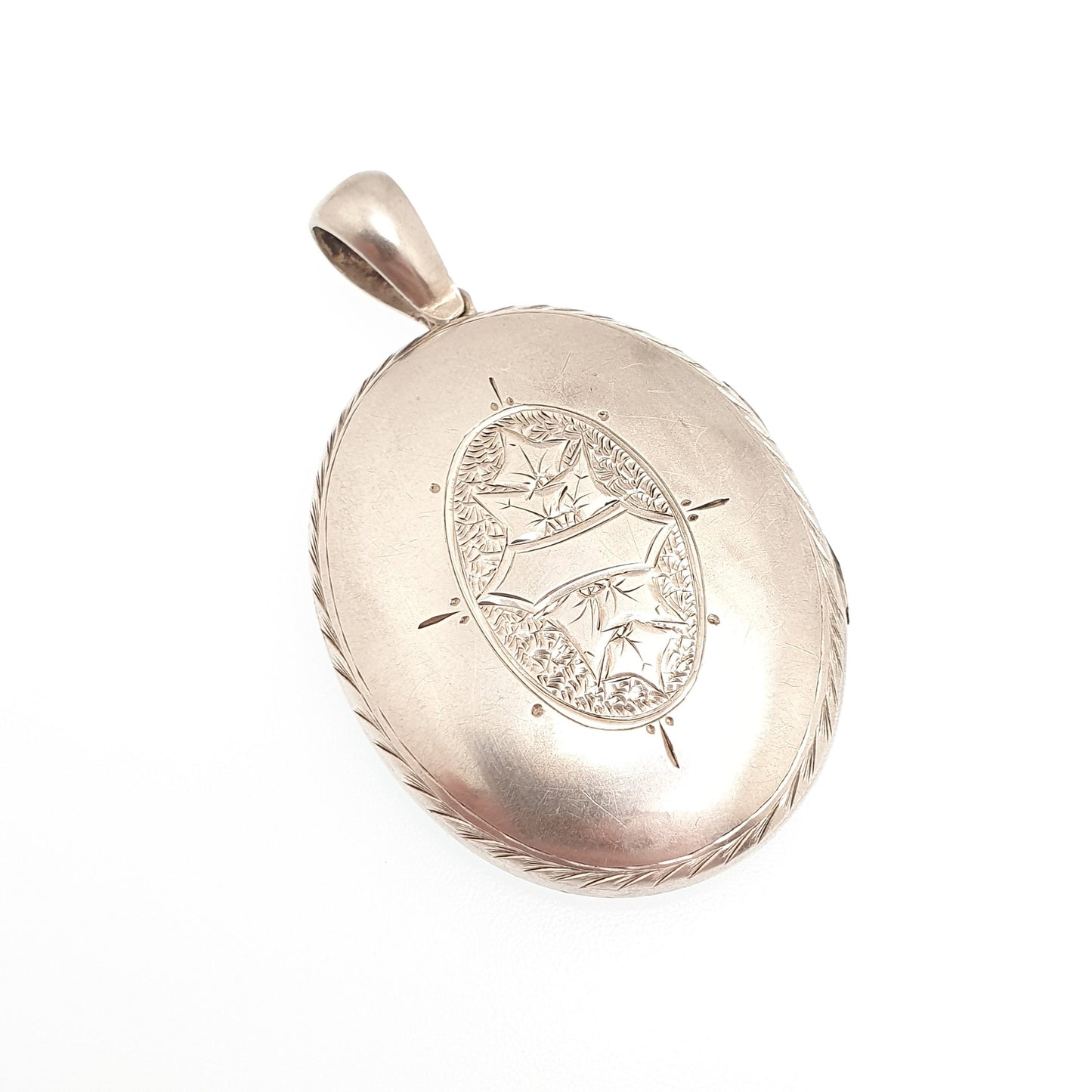 Antique Locket Solid Silver Victorian Large Big Vintage Geometric Stepped Hand Engraved Necklace Pendant Picture Photo Jewellery Jewelry