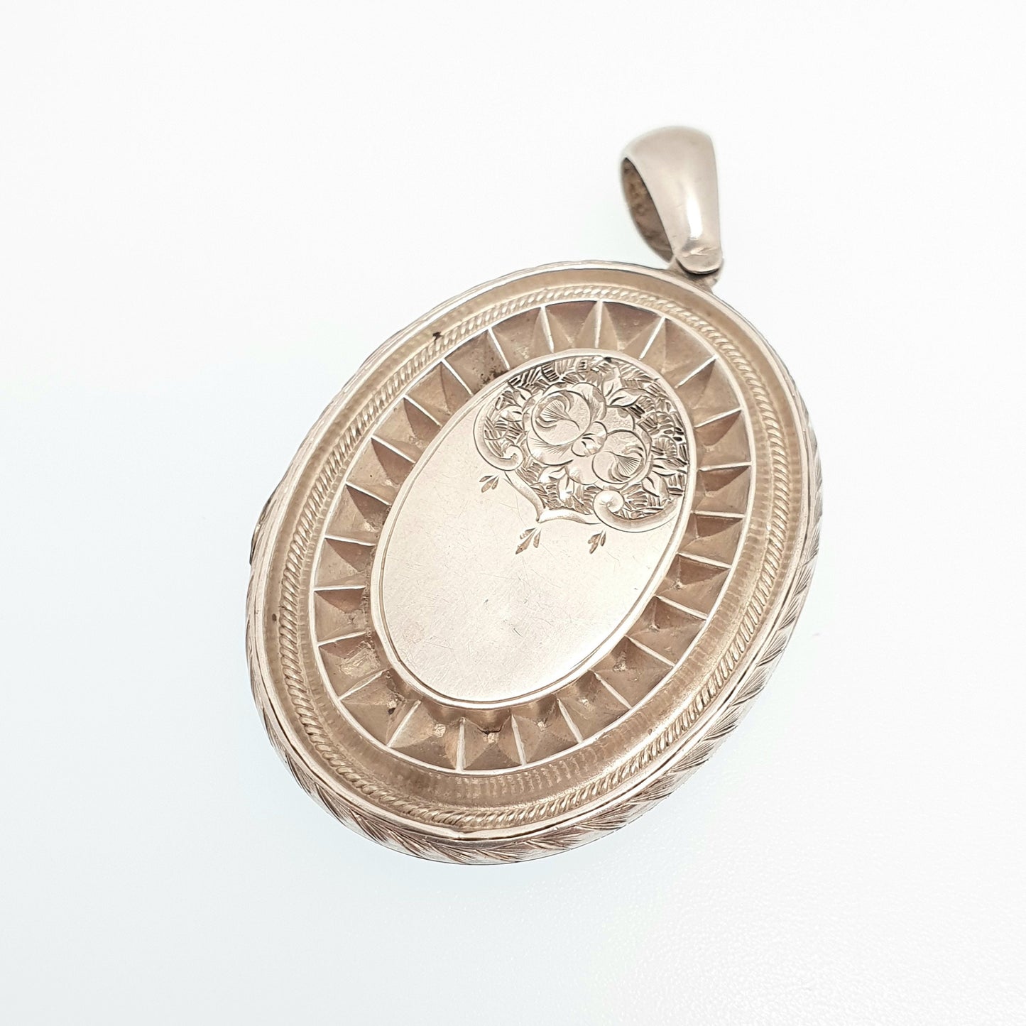 Antique Locket Solid Silver Victorian Large Big Vintage Geometric Stepped Hand Engraved Necklace Pendant Picture Photo Jewellery Jewelry