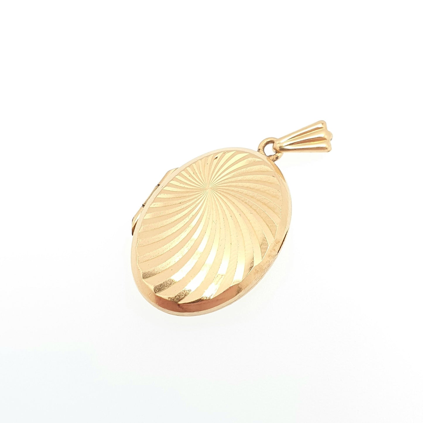 Vintage Rolled Gold Locket Necklace Pendant Oval Gyroscope Lined Pattern Gold Filled Picture Photo Womens Ladies Retro Jewellery Jewelry