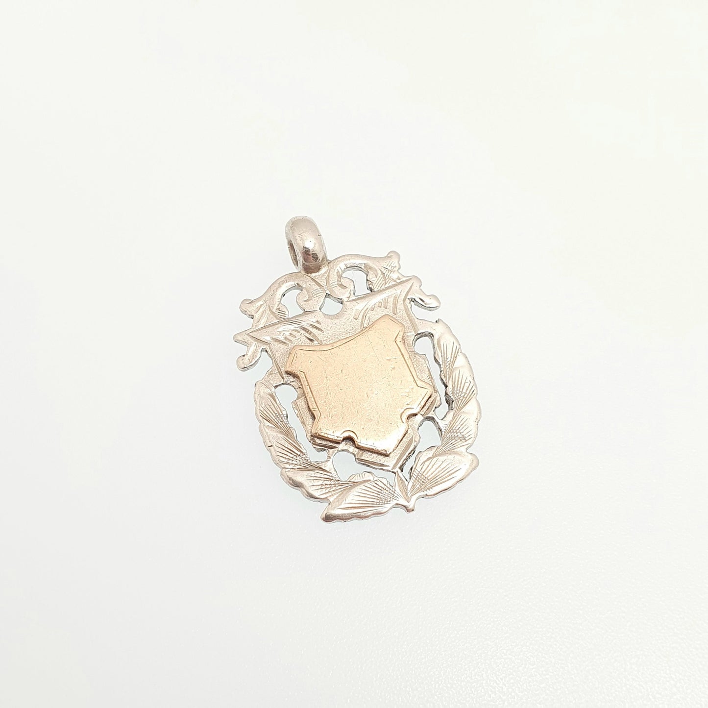 Antique Sterling Silver Shield Fob Pendant Rose Gold Albert Chain 1905 Hallmarked Necklace Big Large Pocket Watch Necklace Jewelry Jewellery