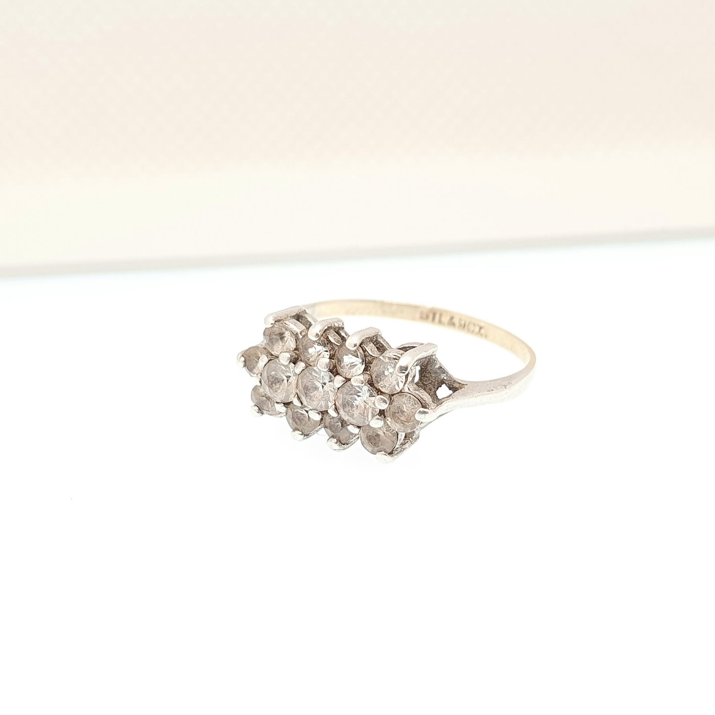 RESERVED/SOLD DON Antique 9ct Gold White Spinel Ring Sterling Silver Setting Solid 9k 375 Cluster Gemstone Diamond Style Vintage Womens