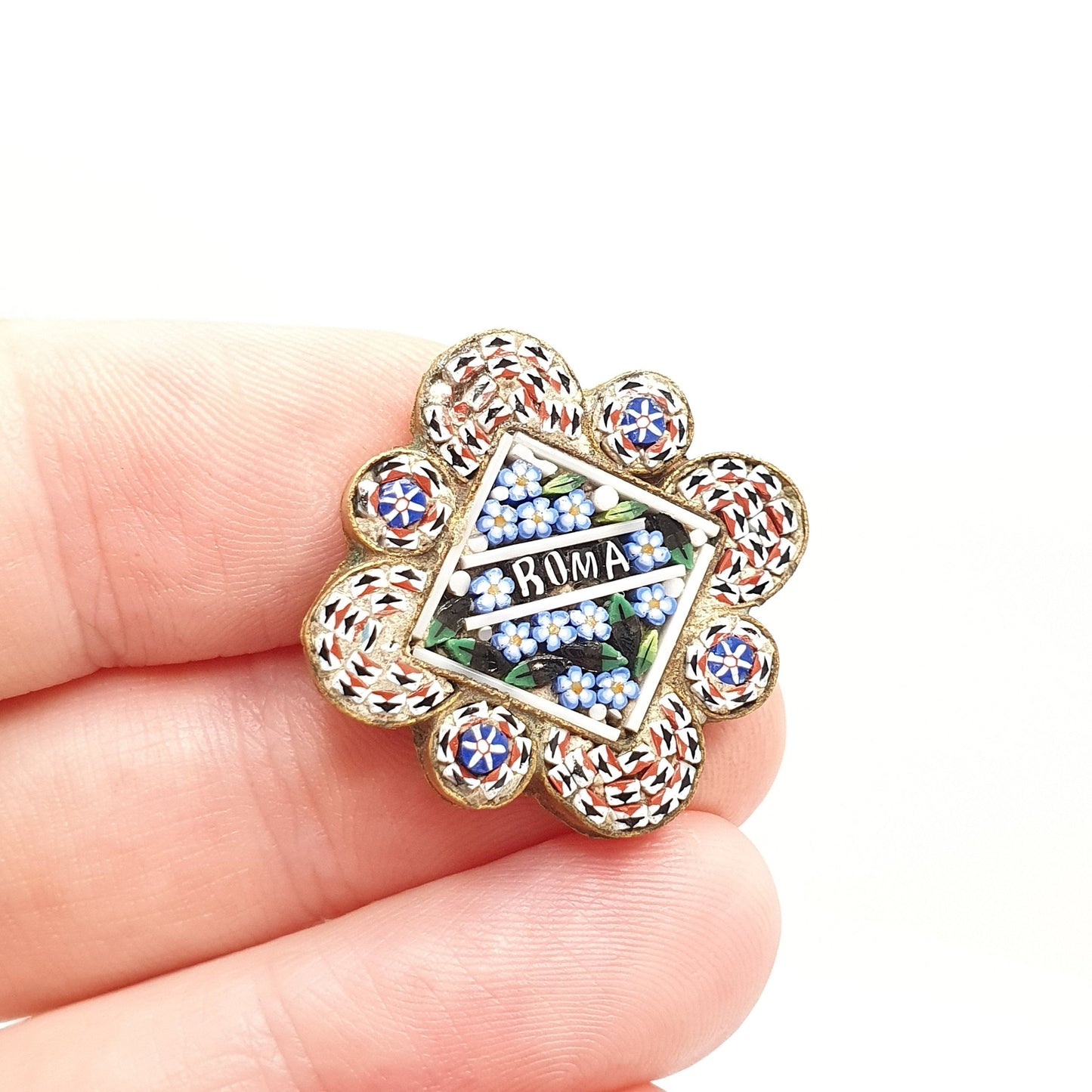 Antique Micro Mosaic Brooch Pin Micromosaic Rome Roma Victorian Millefiori Vintage Gold Gilt Italian Italy Fine Handmade Jewelry Jewellery