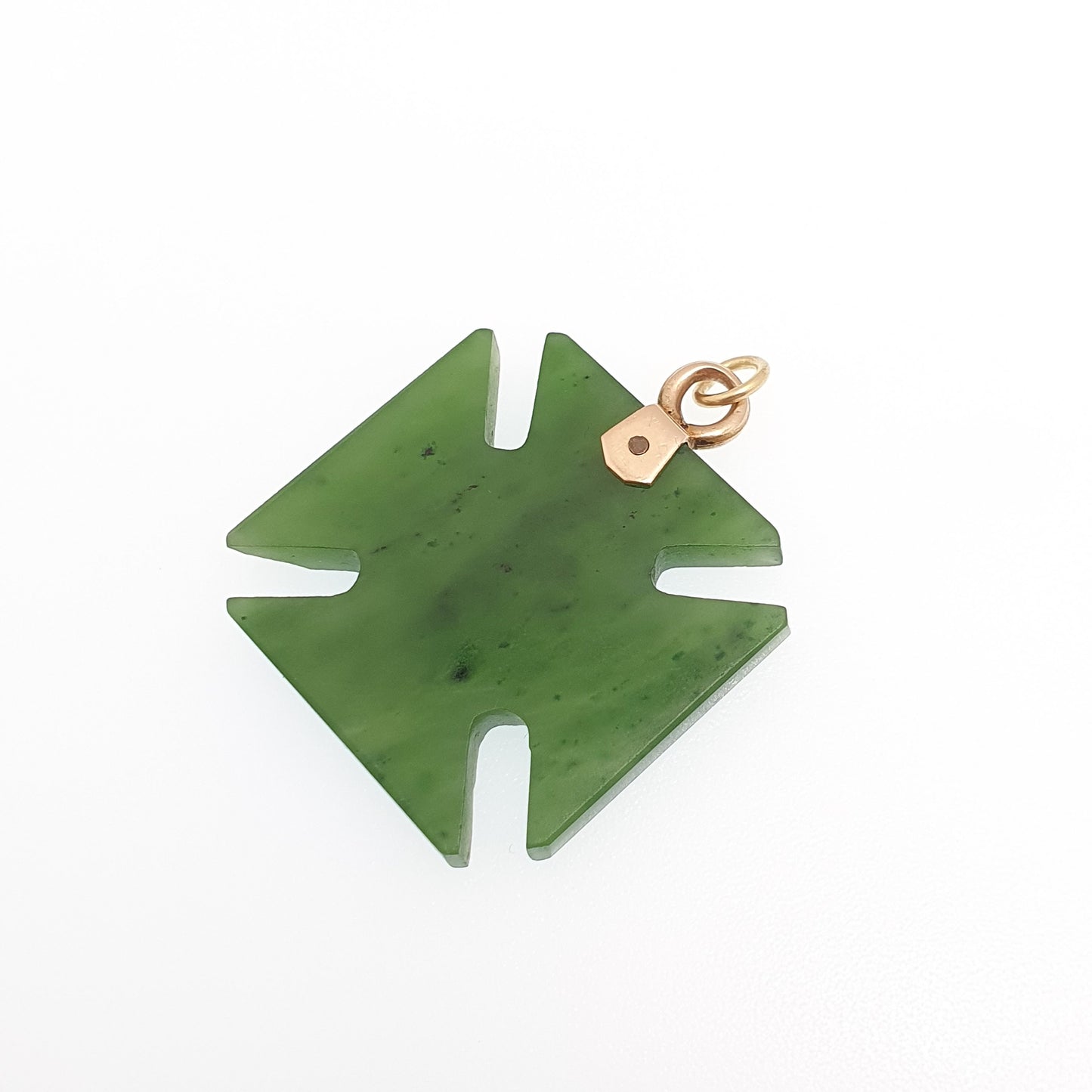 Antique 9ct Gold New Zealand Jade Maltese Cross Necklace Pendant Maori Nephrite Solid 375 9k Victorian Estate Vintage Jewellery Jewelry
