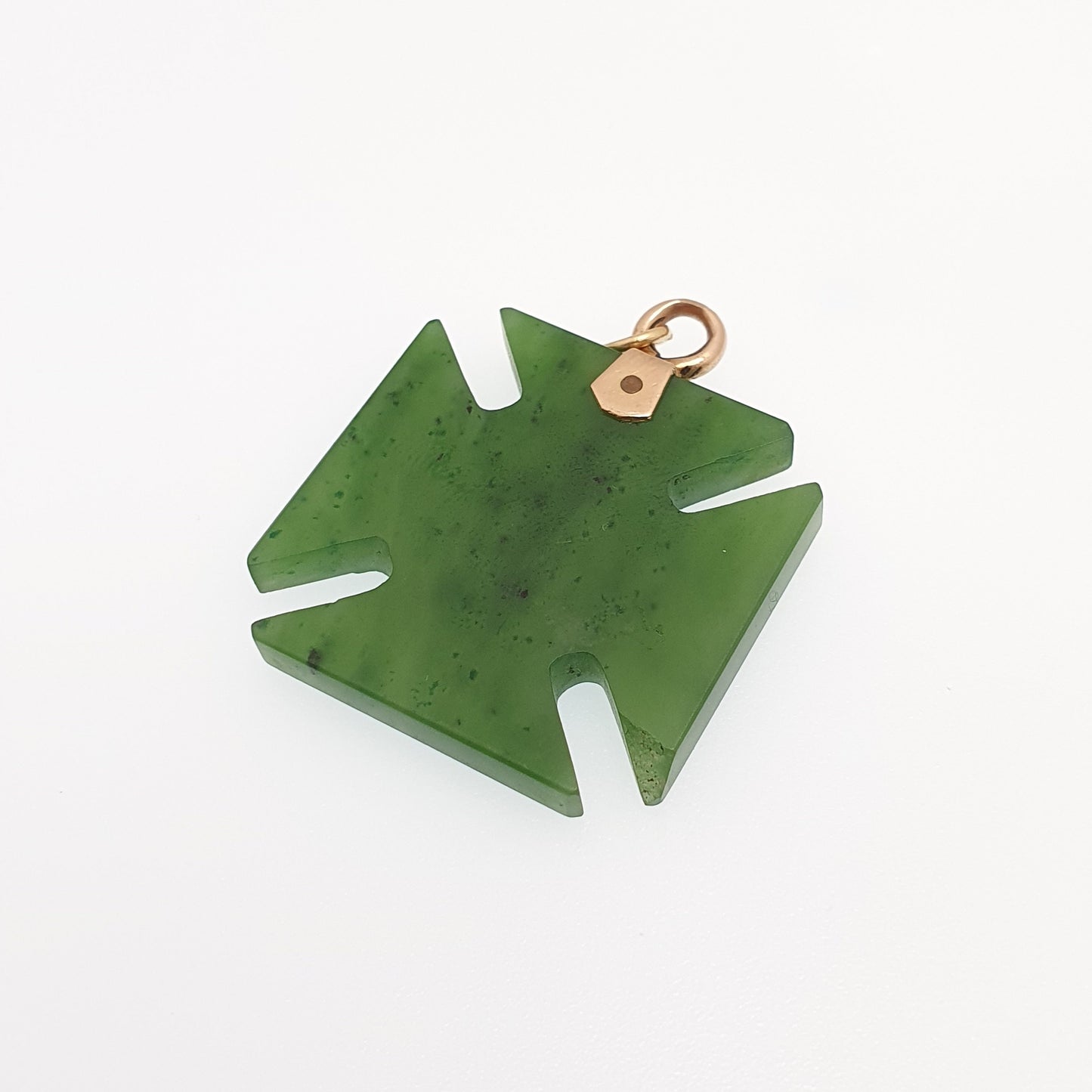Antique 9ct Gold New Zealand Jade Maltese Cross Necklace Pendant Maori Nephrite Solid 375 9k Victorian Estate Vintage Jewellery Jewelry