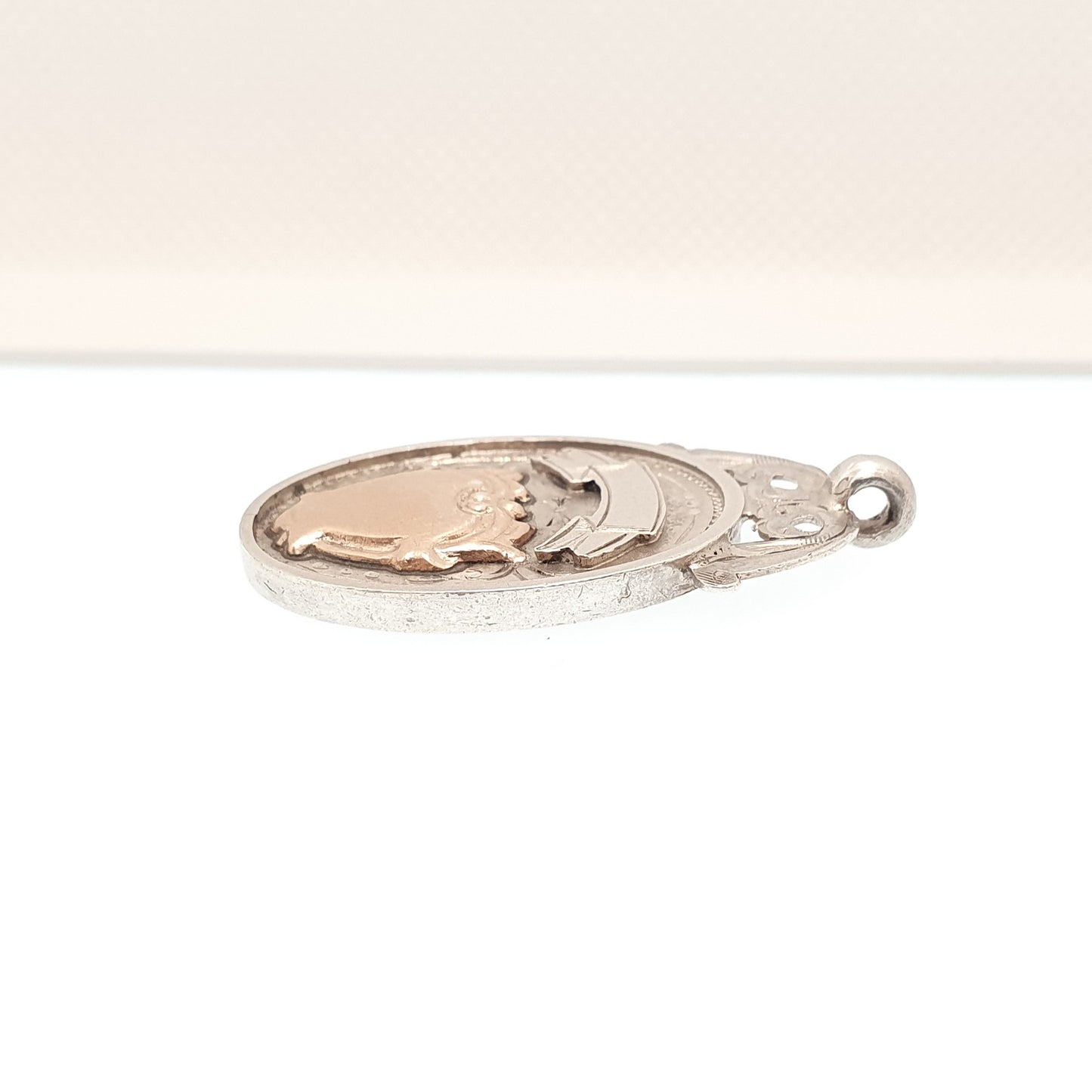 Antique Sterling Silver Albert Shield Fob Pendant Rose Gold Centre Hallmarked Big Heavy Large Pocket Watch Necklace Womens Jewelry Jewellery