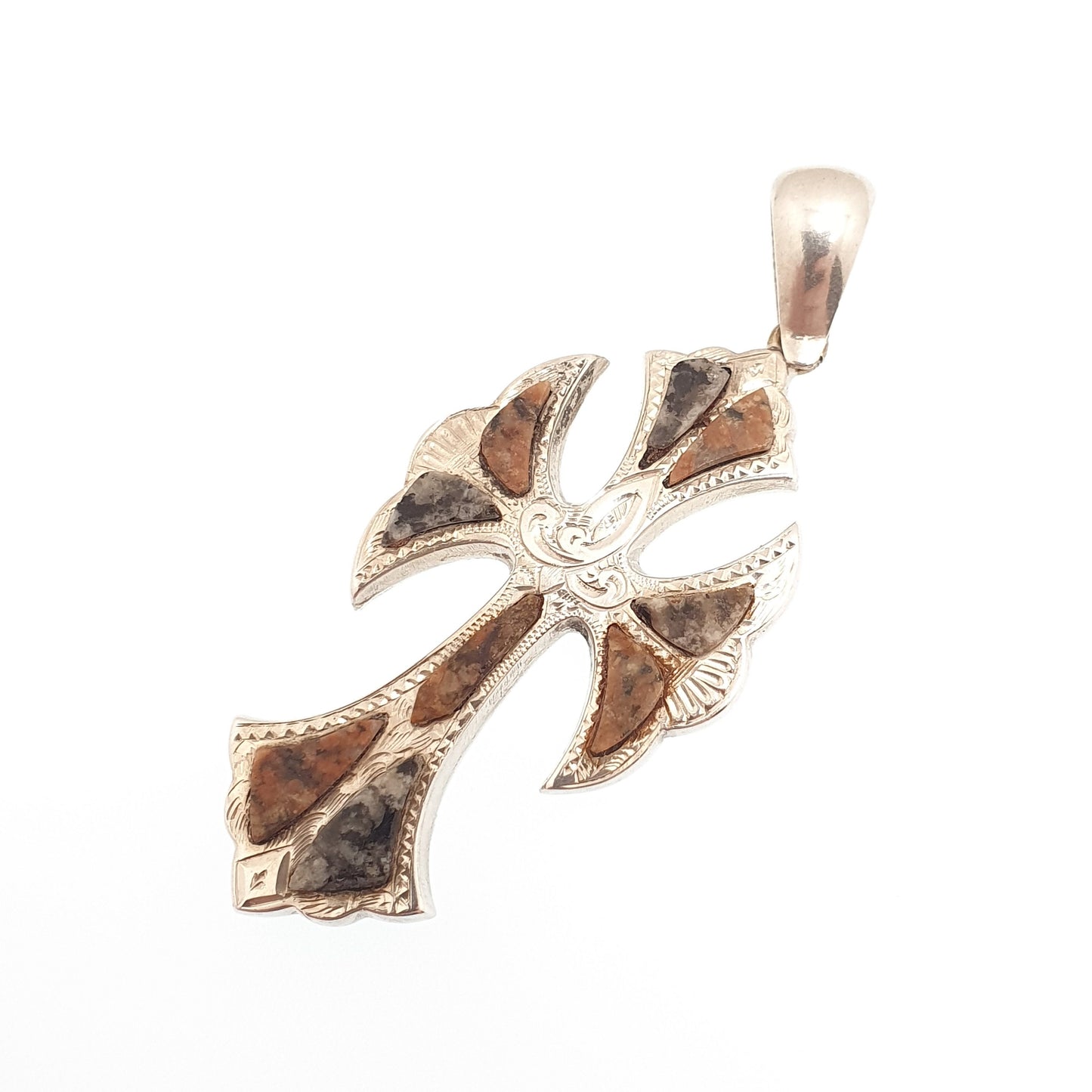 Antique Victorian Solid Silver Jasper Cross Necklace Pendant Scottish Crucifix Speckled Agate Big Large Vintage Jewelry Jewellery Womens