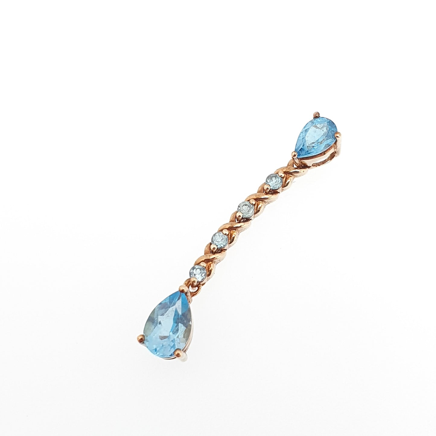 Vintage 9k 9ct Gold Swiss Topaz Necklace Pendant Aquamarine Style Blue Solid 375 Gemstone Hanging Pear Cut Retro Womens Jewelry Jewellery