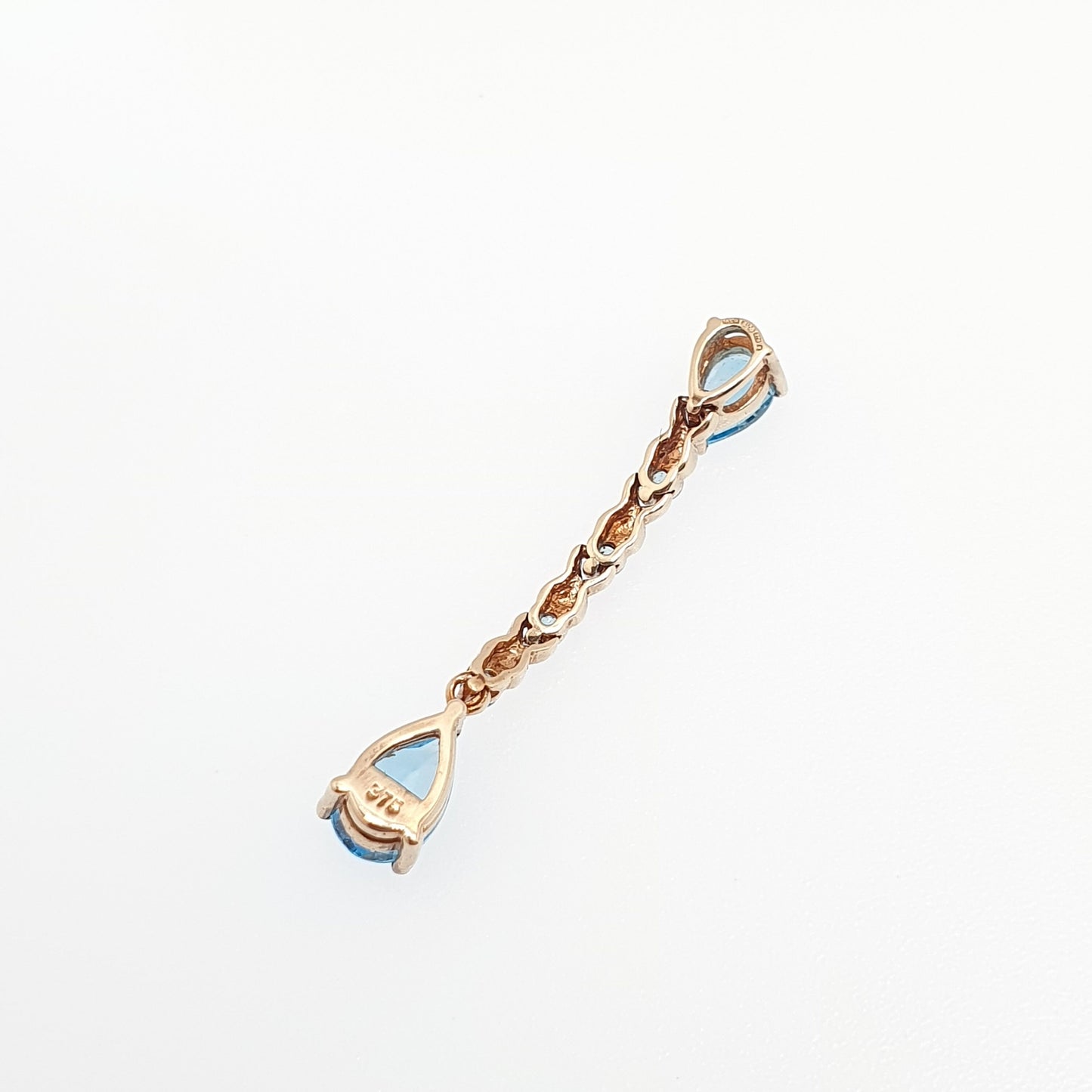 Vintage 9k 9ct Gold Swiss Topaz Necklace Pendant Aquamarine Style Blue Solid 375 Gemstone Hanging Pear Cut Retro Womens Jewelry Jewellery