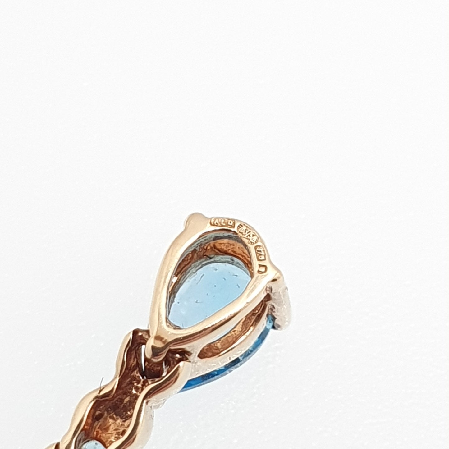 Vintage 9k 9ct Gold Swiss Topaz Necklace Pendant Aquamarine Style Blue Solid 375 Gemstone Hanging Pear Cut Retro Womens Jewelry Jewellery