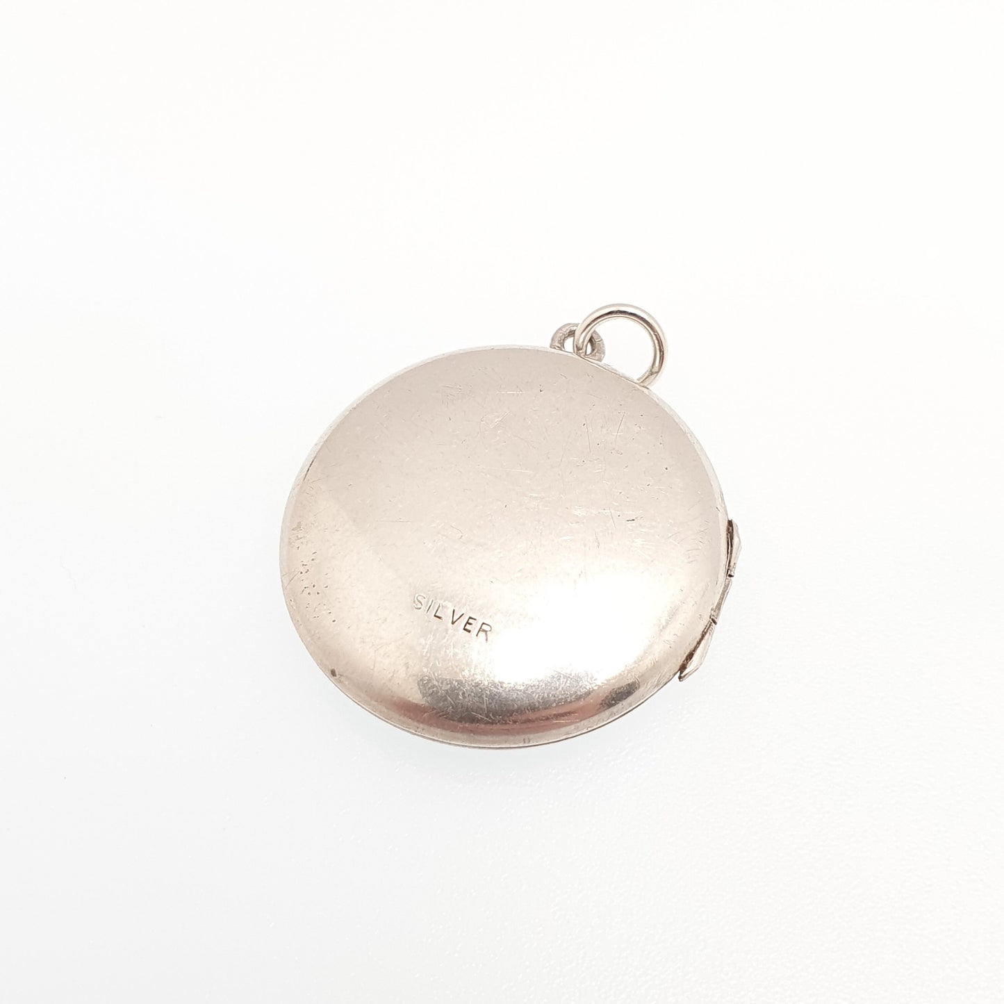 Antique Solid Silver Locket Art Deco Geometric Pattern Round Circle Necklace Pendant Rare Fine 1920s Picture Photo Jewelry Vintage Jewellery