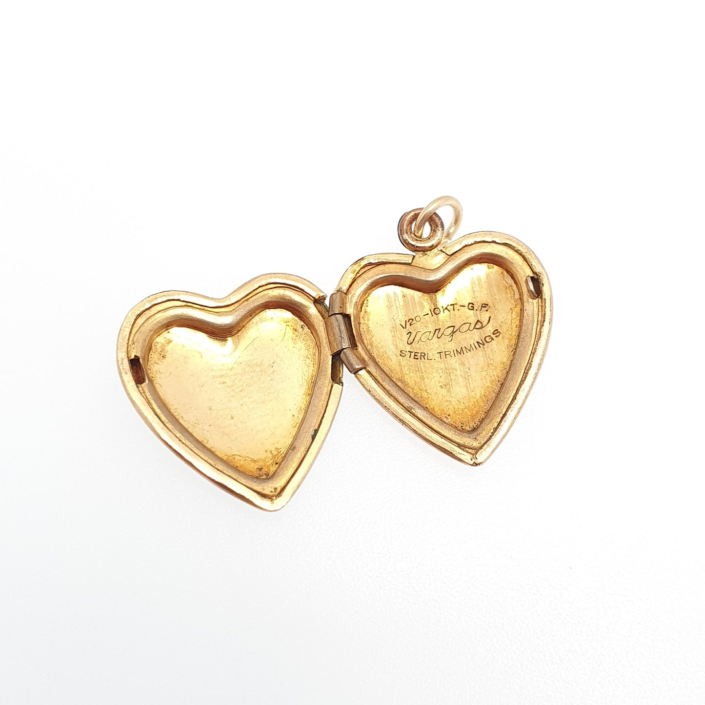 Vintage Vargas 10kt Rolled Gold Heart Locket Sterling Silver Trim Necklace Pendant Engraved Picture Photo Gold Filled Jewelry Jewellery