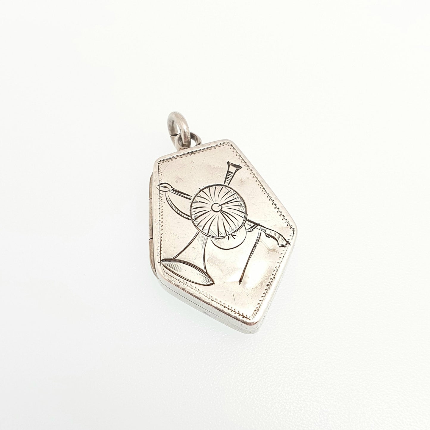 Antique Sterling Silver Horse Riding Locket Necklace Pendant Horn Cap Crop Cane Pendant 1892 Hallmarked Vintage Victorian Jewelry Jewellery