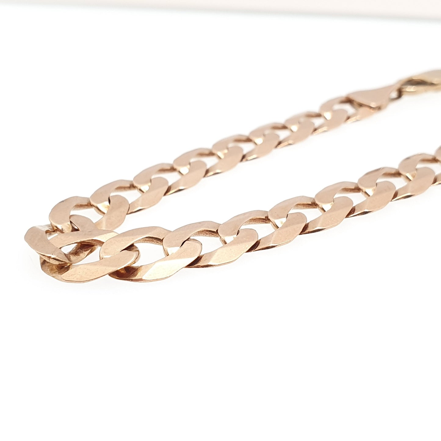 Vintage 9ct 9k Rose Gold Chain Bracelet Curb Link Flat Links 15.01g 21cm 8.25" Solid 375 Heavy Large Hallmarked Womens Jewelry Jewellery