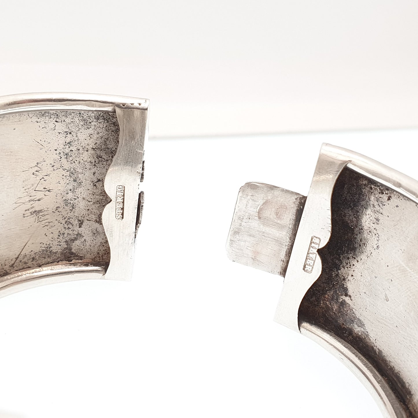 Antique Victorian Sterling Silver Snap Bracelet Bangle Large Heavy Chunky Floral Pattern 39.98g Solid 925 Vintage Womens Jewelry Jewellery