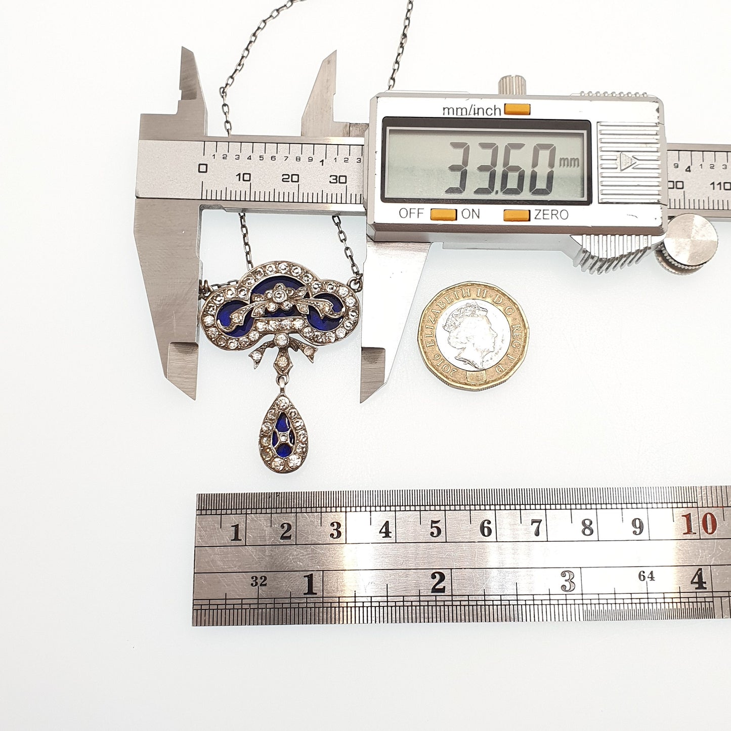 Antique Victorian Solid Silver Bristol Blue Glass Necklace Diamond Paste Pastes Glass Georgian Revival Genuine Vintage Jewelry Jewellery