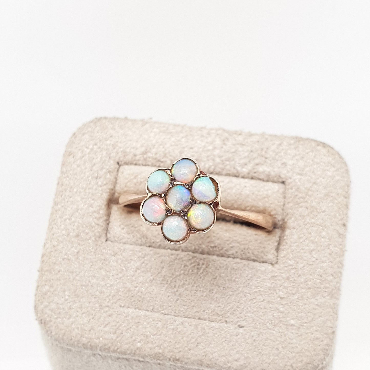 Antique 9ct 9kt Gold Opal Ring Cluster Halo Solid 375 Vintage Blue Fire Genuine Gemstone Domed Rare Fine Estate Jewelry Jewellery Womens
