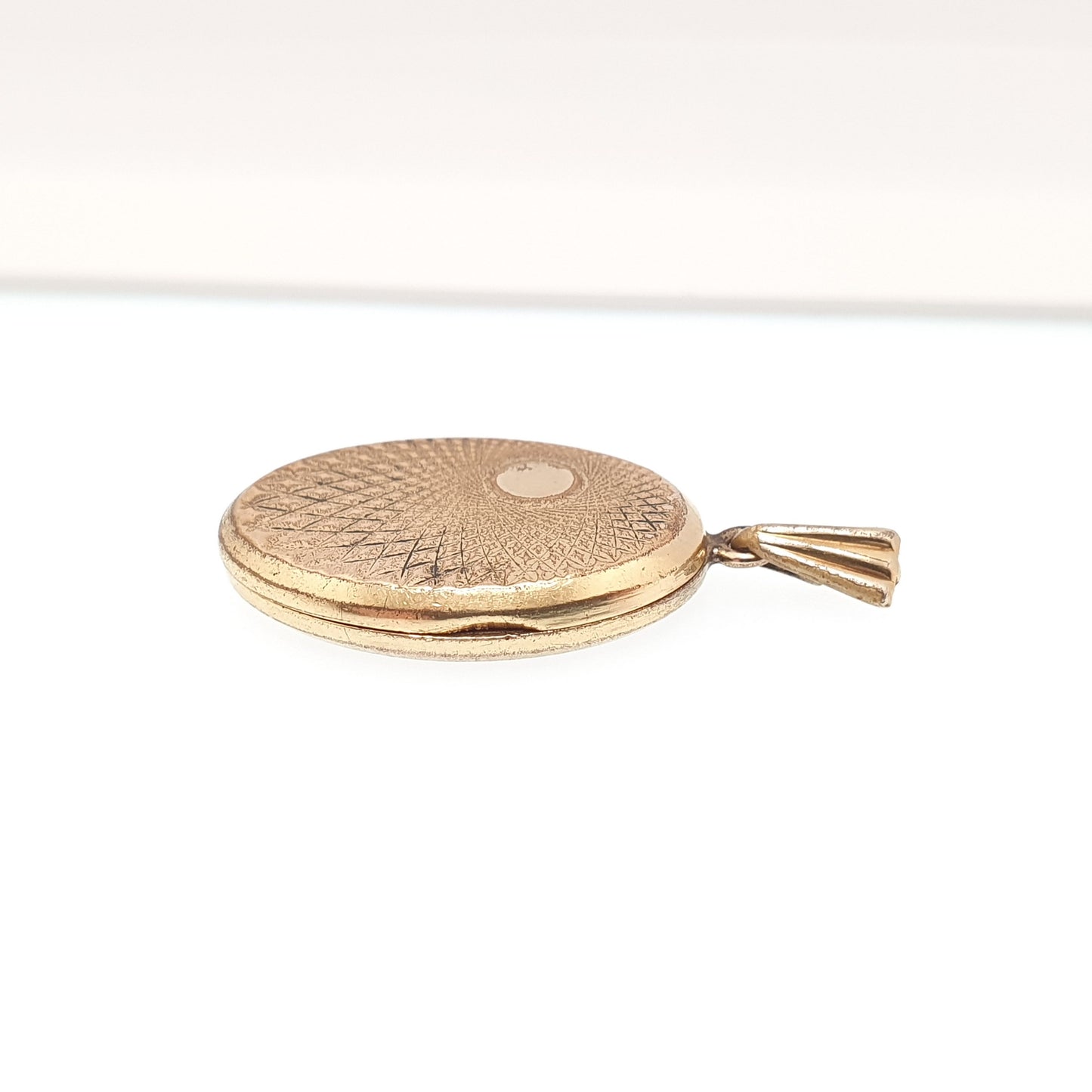 Vintage Gold Filled Locket Necklace Pendant Gyroscope Spiral Pattern Rolled Gold Picture Photo Womens Ladies Retro Jewellery Jewelry