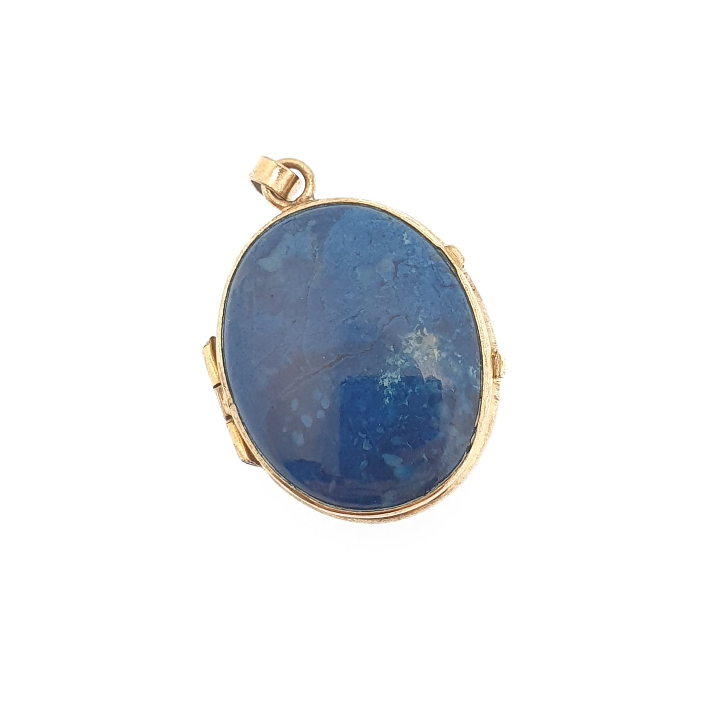 Antique Victorian Sodalite Locket Gold Gilt Pendant Necklace Genuine Blue Gemstone Similar to Lapis Lazuli Photo Vintage Womens Mens Jewelry