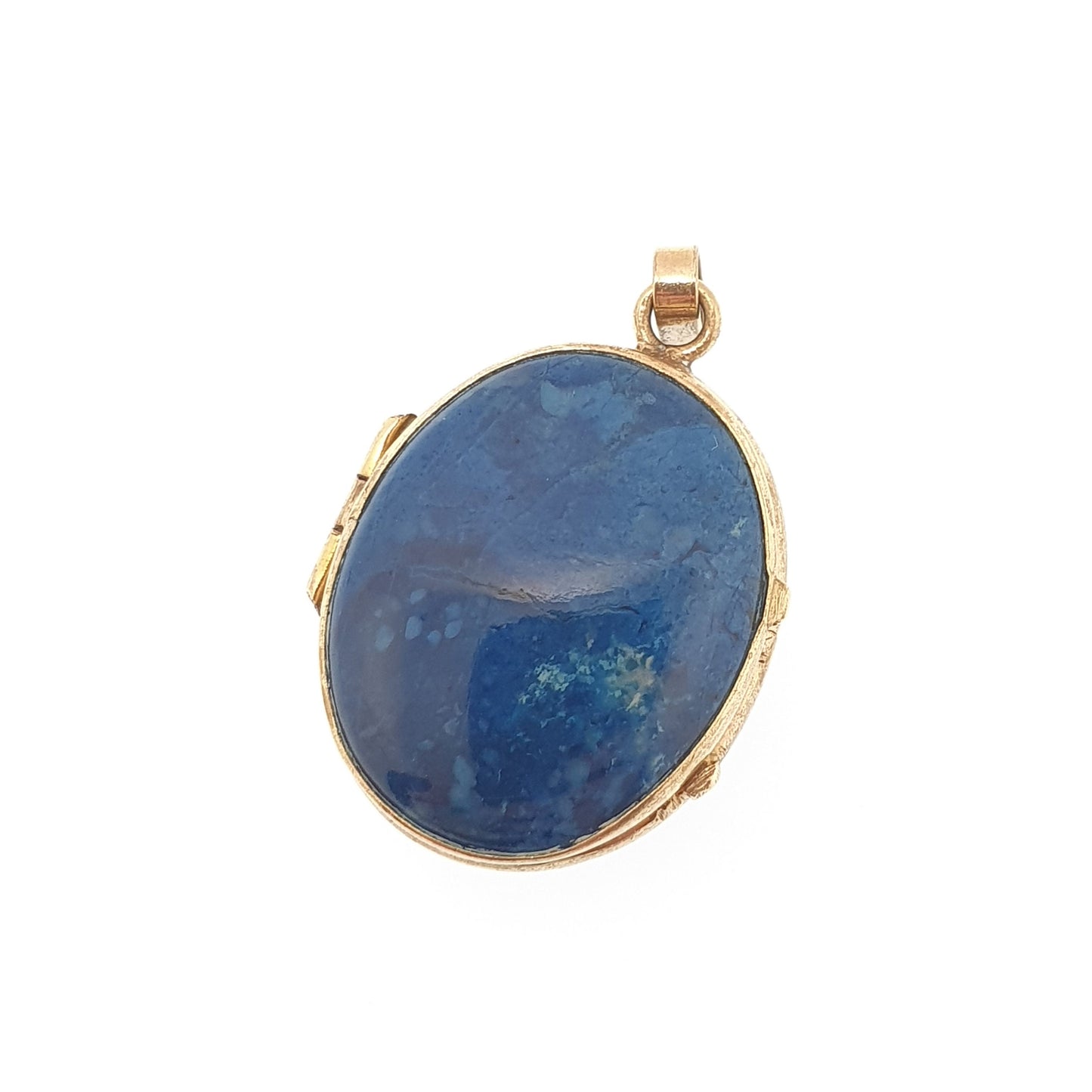 Antique Victorian Sodalite Locket Gold Gilt Pendant Necklace Genuine Blue Gemstone Similar to Lapis Lazuli Photo Vintage Womens Mens Jewelry