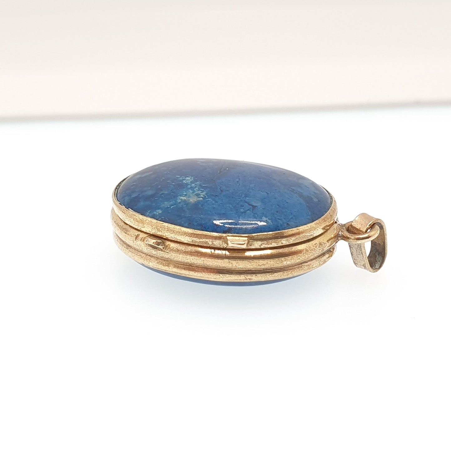Antique Victorian Sodalite Locket Gold Gilt Pendant Necklace Genuine Blue Gemstone Similar to Lapis Lazuli Photo Vintage Womens Mens Jewelry