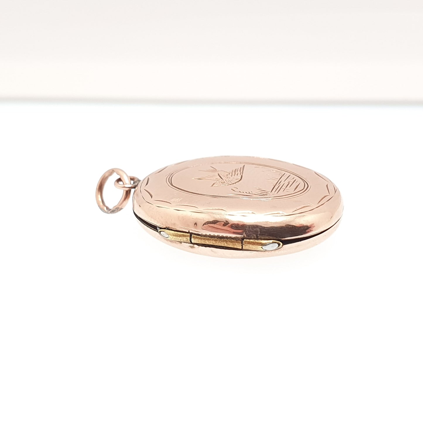 Antique 9ct Rose Gold Bird Locket Solid 9k 375 Small Oval Pendant Fine Estate Big Love Gift Back & Front Necklace Jewelry Womens Jewellery