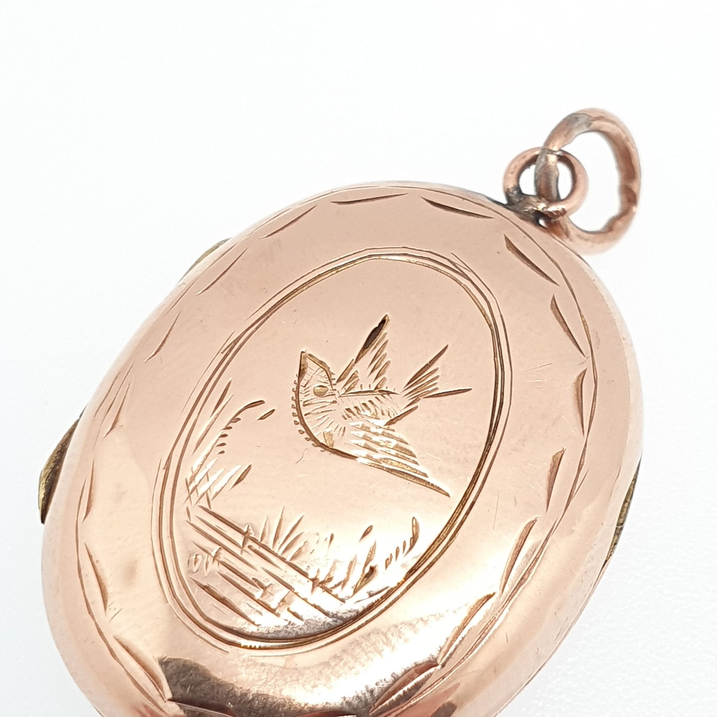 Antique 9ct Rose Gold Bird Locket Solid 9k 375 Small Oval Pendant Fine Estate Big Love Gift Back & Front Necklace Jewelry Womens Jewellery