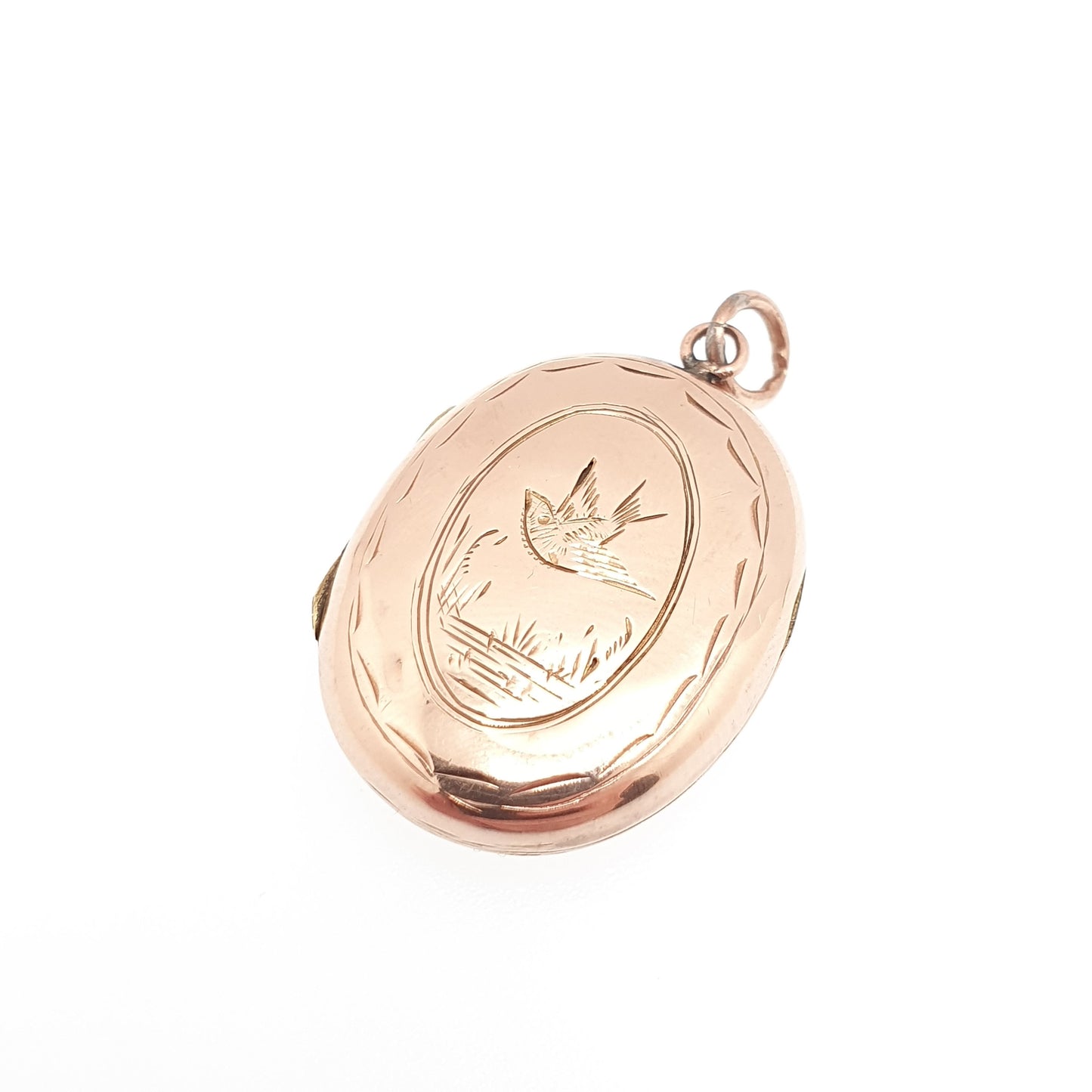 Antique 9ct Rose Gold Bird Locket Solid 9k 375 Small Oval Pendant Fine Estate Big Love Gift Back & Front Necklace Jewelry Womens Jewellery