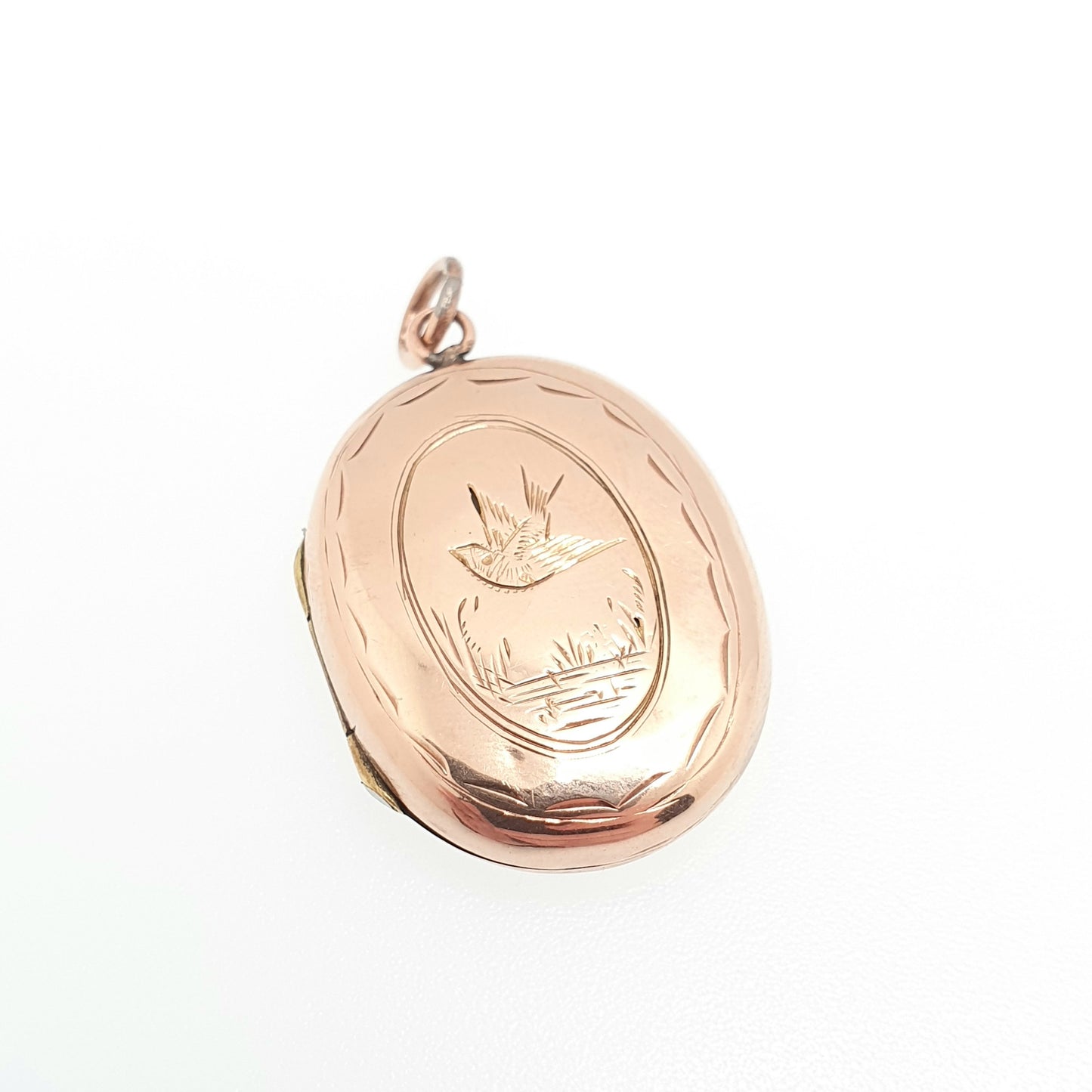 Antique 9ct Rose Gold Bird Locket Solid 9k 375 Small Oval Pendant Fine Estate Big Love Gift Back & Front Necklace Jewelry Womens Jewellery