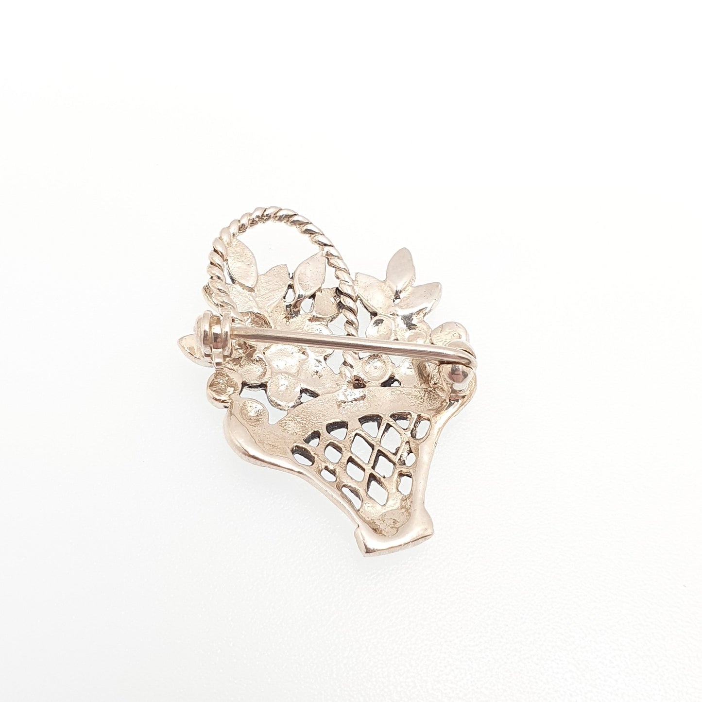 Vintage Sterling Silver Flower Basket Brooch Pin Giardinetti Marcasite Art Deco Style Garden Sweet Solid 925 Womens Jewelry Jewellery