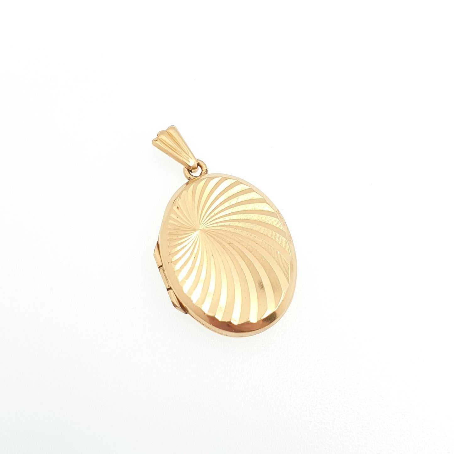 Vintage Rolled Gold Locket Necklace Pendant Oval Gyroscope Lined Pattern Gold Filled Picture Photo Womens Ladies Retro Jewellery Jewelry