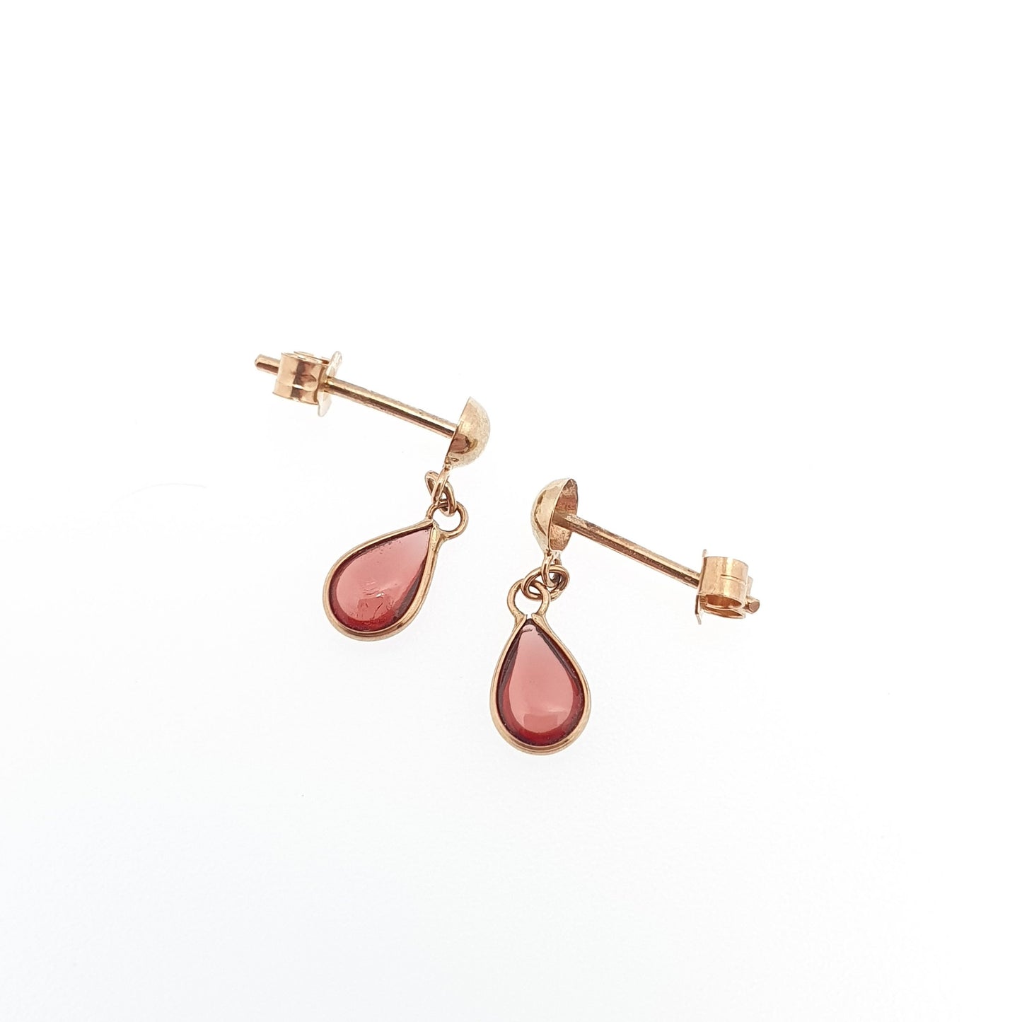Vintage 9k 9ct Garnet Gold Earrings Hanging Drop Stud Solid 9 Carat 375 Pear Cut Crimson Gemstone Genuine Womens Jewelry Jewellery Retro