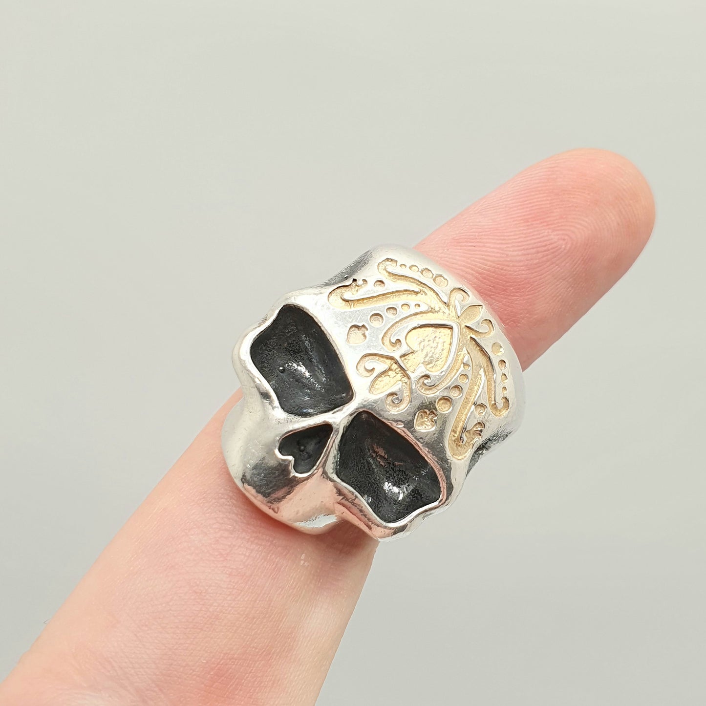 Designer Sterling Silver Skull Ring DOGSTONE Mexican Style Huge Large Chunky Biker Gothic Skeleton Mens Womens Jewelry Jewellery