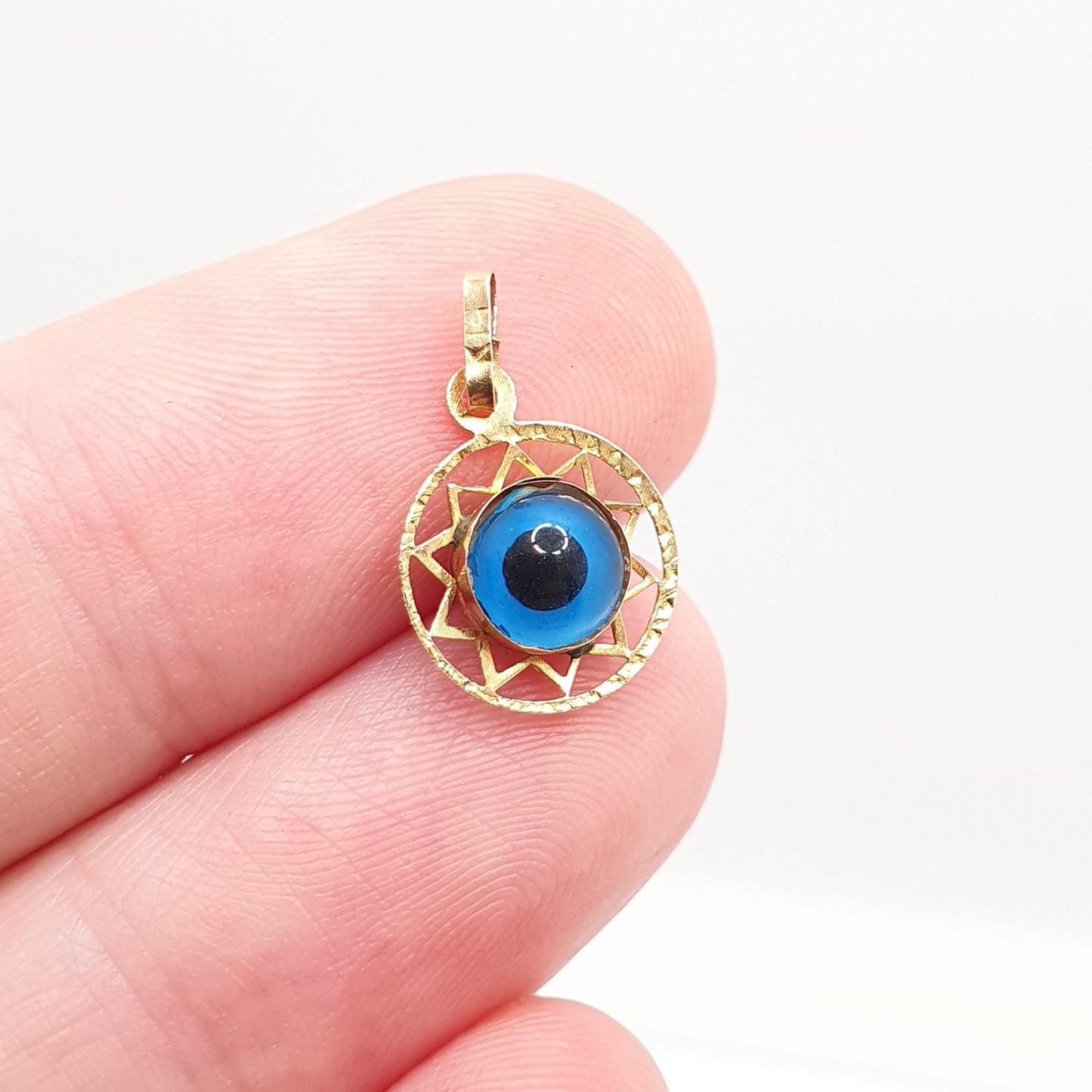 Vintage 14k Gold Evil Eye Pendant Necklace Solid 14kt 585 All Seeing Ward Ancient Greece Magical Protection Ladies Jewelry Womens Jewellery