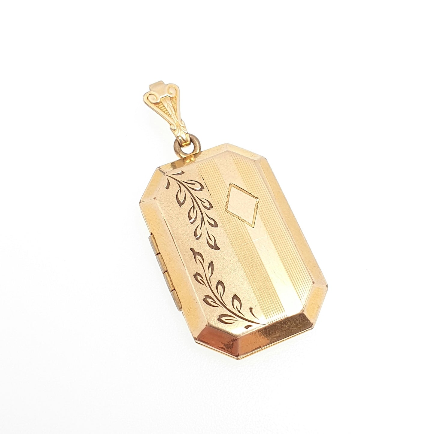 Antique Rolled Gold Locket Art Deco Rectangular Necklace Pendant Geometric Yellow Gold Filled Round Large Vintage Picture Jewellery Jewelry