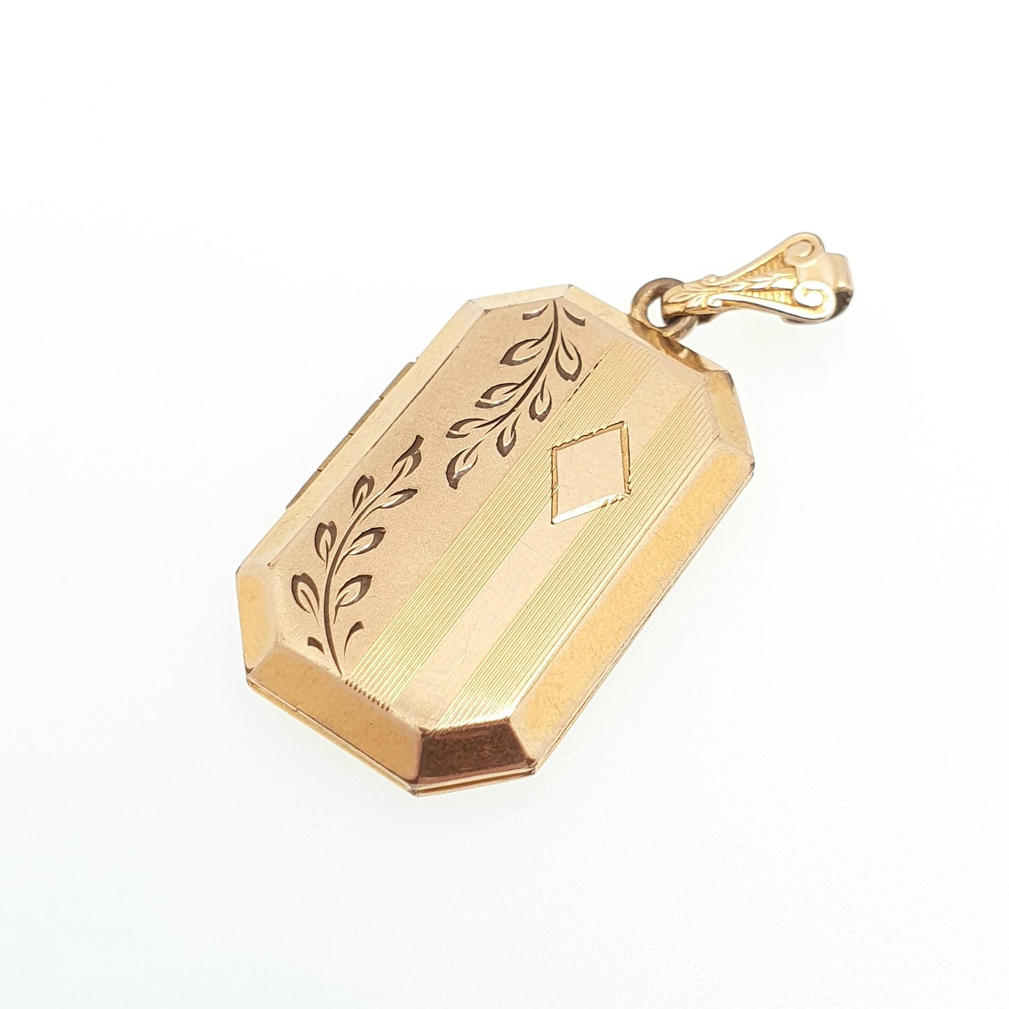 Antique Rolled Gold Locket Art Deco Rectangular Necklace Pendant Geometric Yellow Gold Filled Round Large Vintage Picture Jewellery Jewelry
