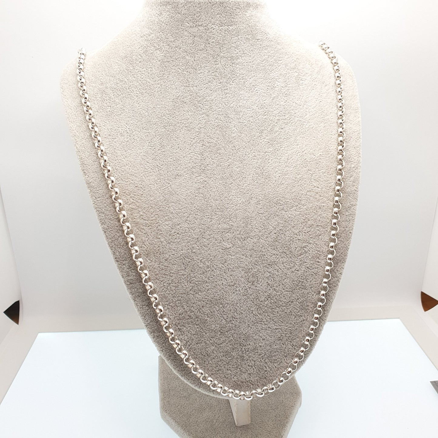 Vintage Sterling Silver Belcher Chain Necklace Very Long Heavy Big 78cm 30.7" 46.63g Hallmark Thick Rolo Link Solid 925 Womens Mens Jewelry