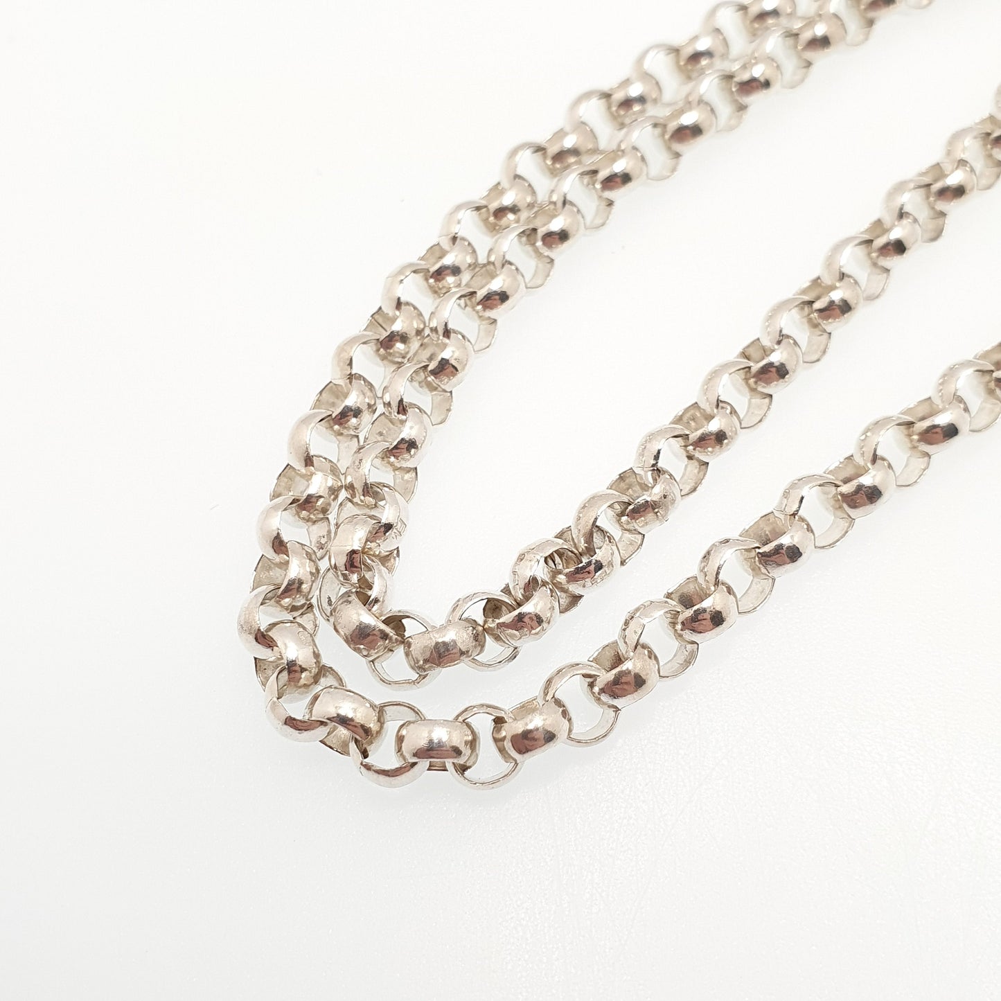 Vintage Sterling Silver Belcher Chain Necklace Very Long Heavy Big 78cm 30.7" 46.63g Hallmark Thick Rolo Link Solid 925 Womens Mens Jewelry