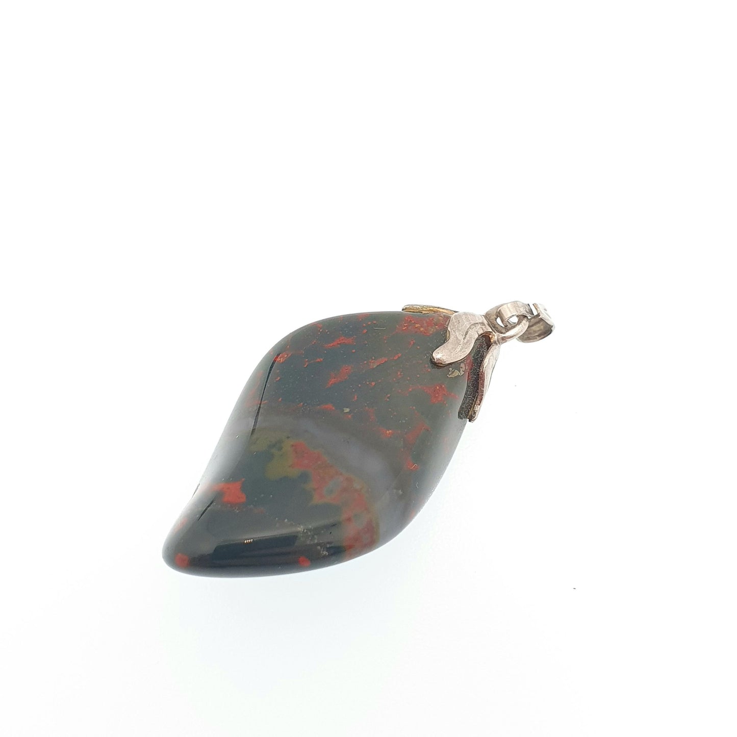 Vintage Genuine Bloodstone Necklace Pendant Agate Quartz Tumbled Polished Pebble Seal Stamp Gemstone Retro Womens Jewelry Jewellery