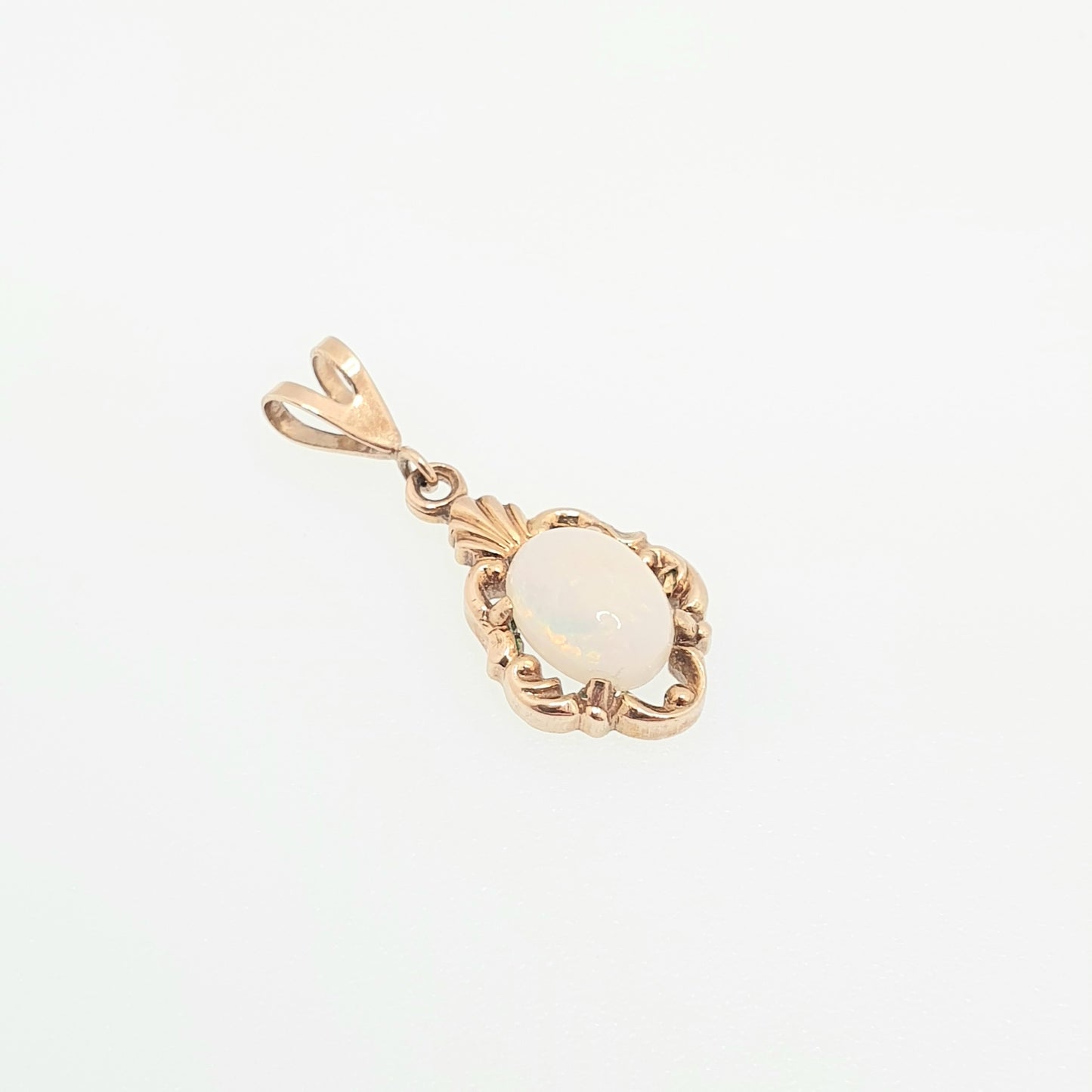Vintage 9k 9ct 375 Gold Opal Necklace Pendant White Oval 1959 Hallmark Cute Gemstone Solid Yellow 9 Carat Retro Womens Jewelry Jewellery