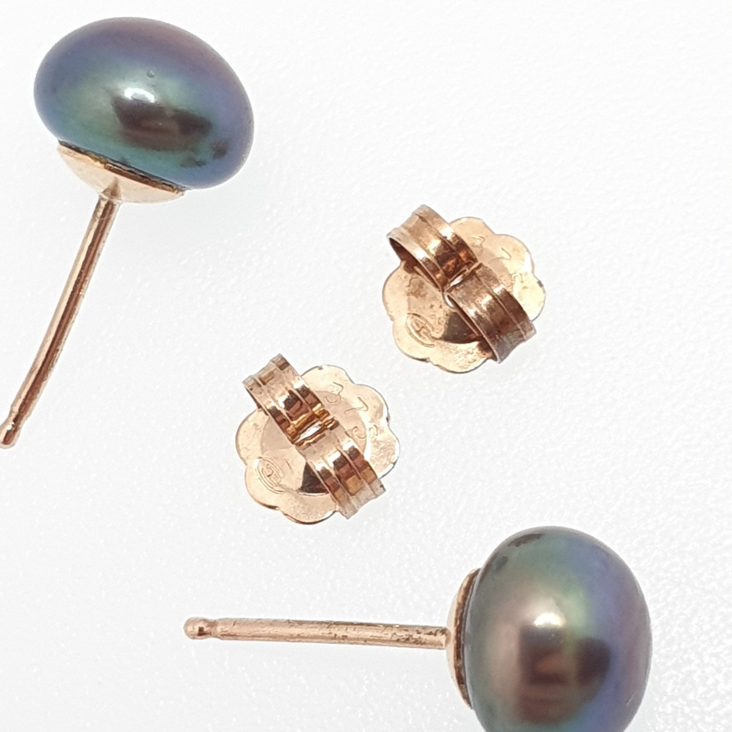 Vintage 9ct Gold Grey Cultured Pearl Earrings Single Solitaire Solid 375 9k Stud Womens Ladies Fine Jewelry Jewellery Bead Ball Retro