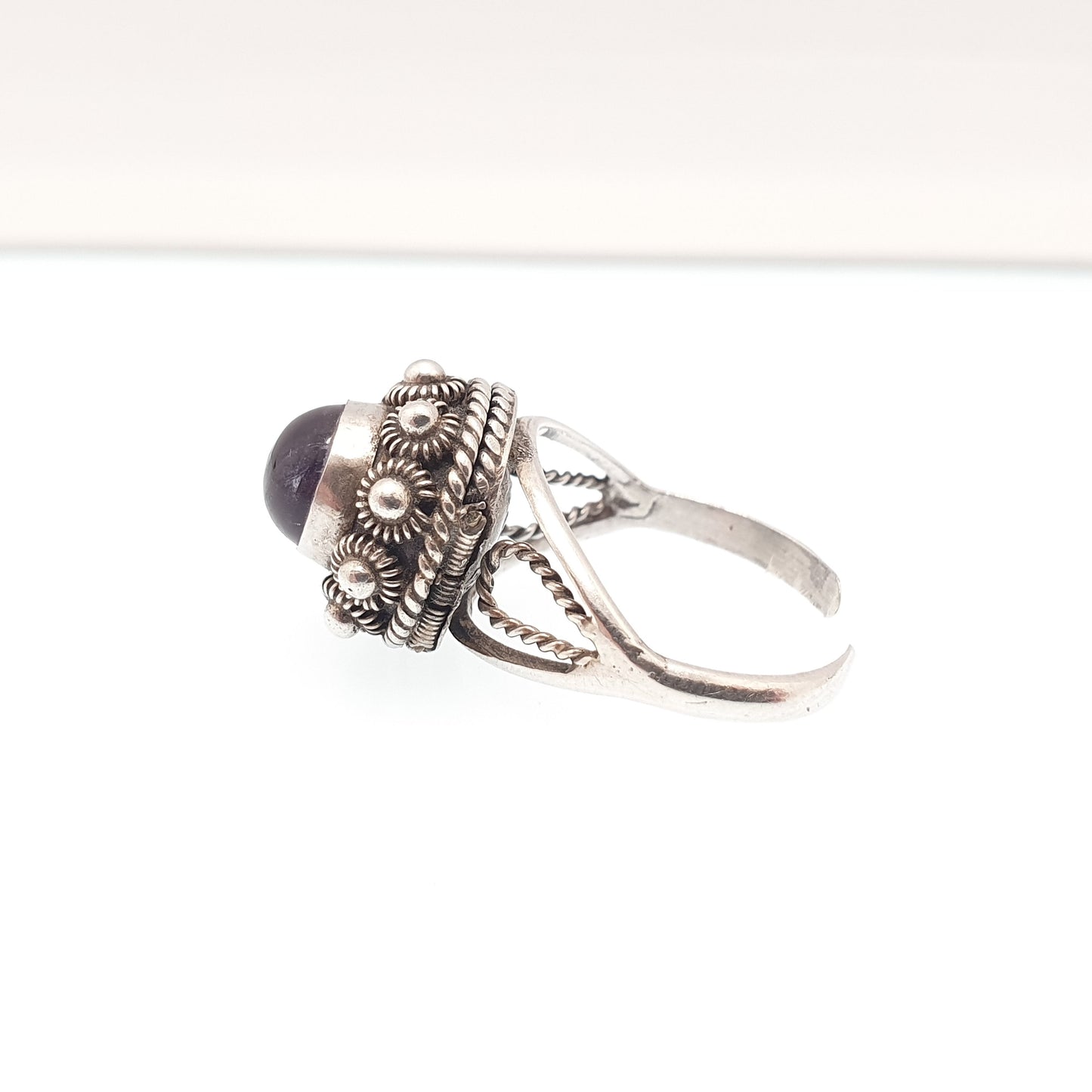 Vintage Solid Silver Poison Ring Amethyst Mexican Taxco Locket Opening Signet Quartz Gemstone Secret Compartment Womens Jewelry Jewellery