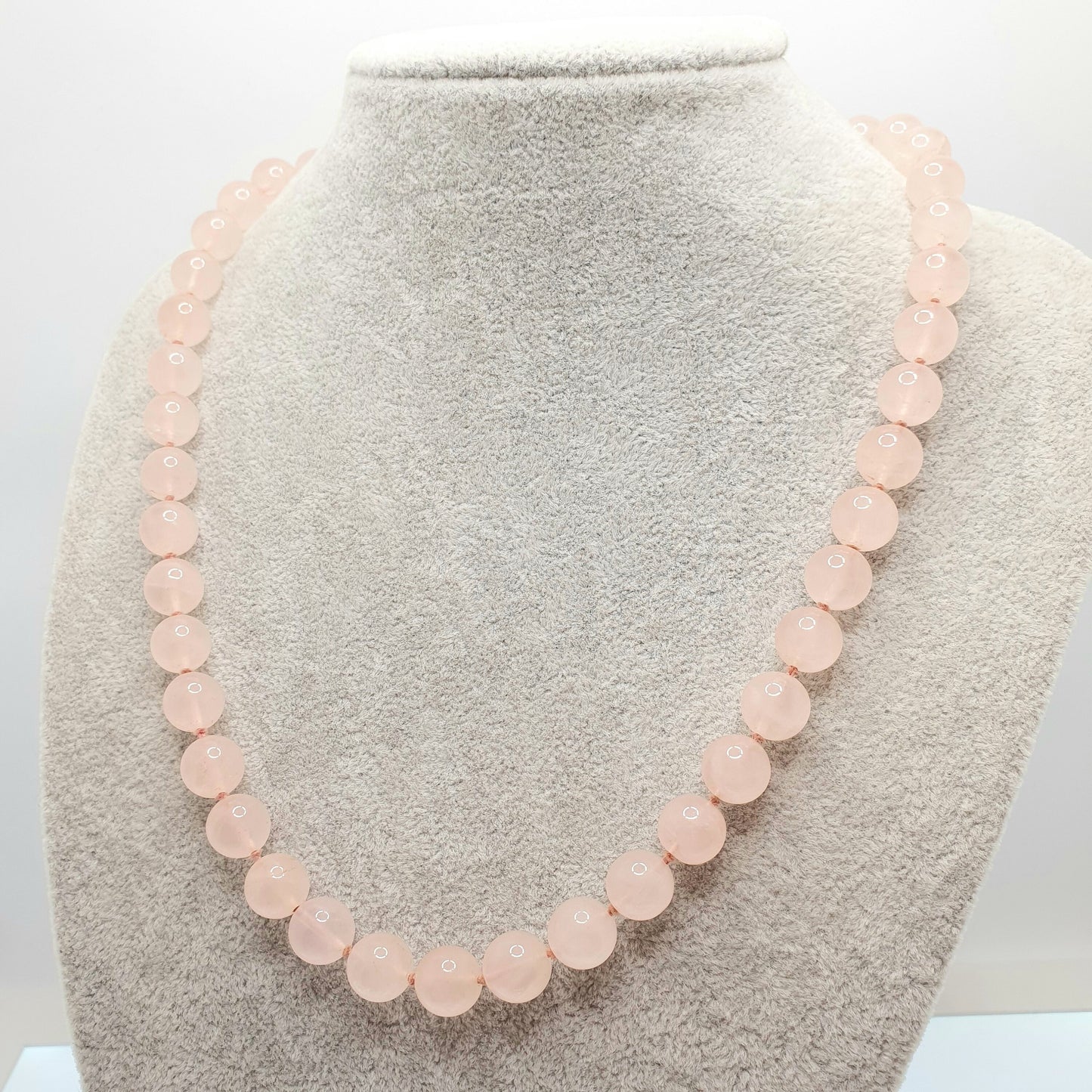 Antique Rose Quartz Bead Necklace Art Deco Long 55cm 21.6" Pink Gemstone Vintage 1920s Hand Knotted Each Bead Round Large Jewelry Jewellery