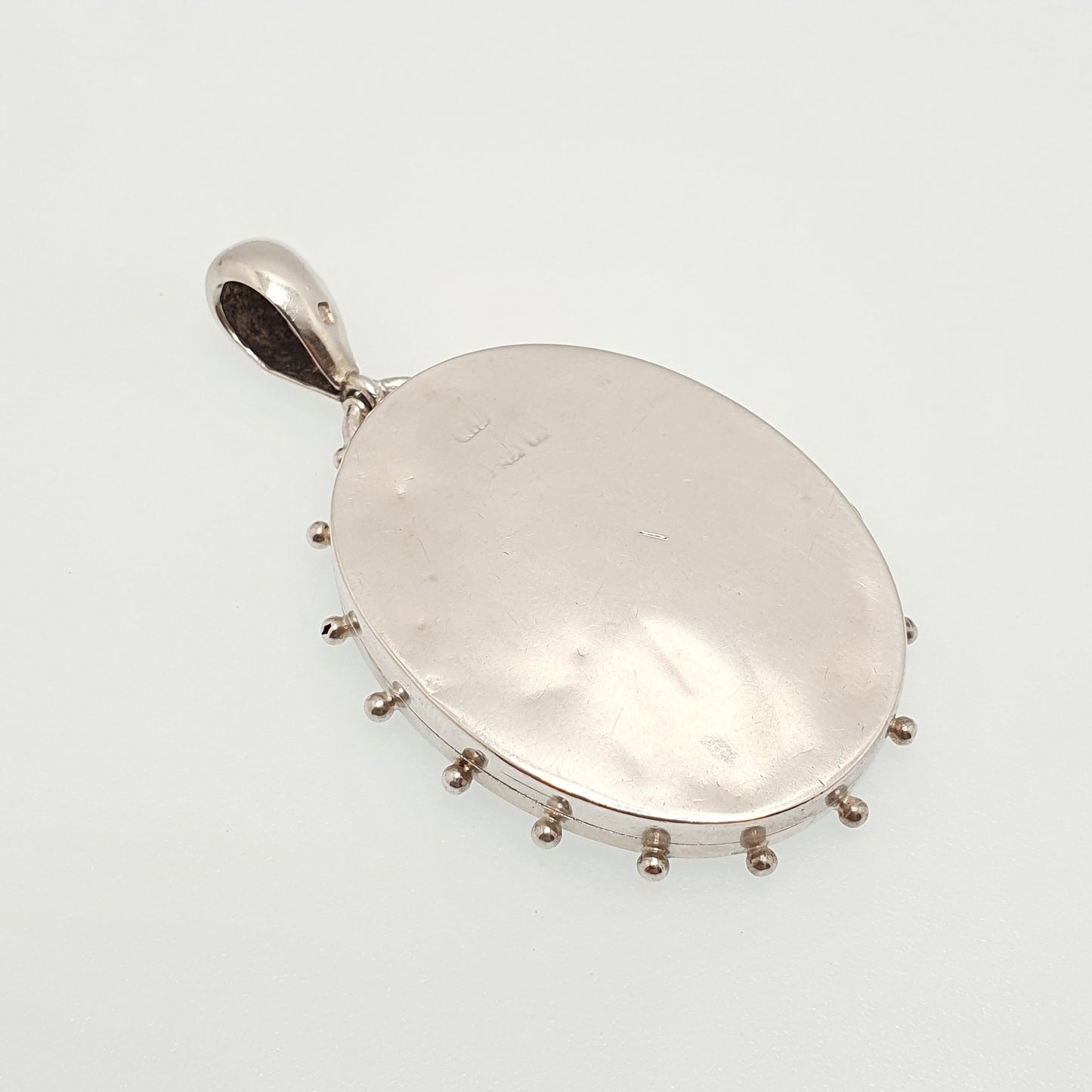 Antique Victorian Sterling Silver Locket 1882 Beaded Engraved Large Big Oval Pendant Picture Photo 1800s Vintage Womens Jewelry Jewellery