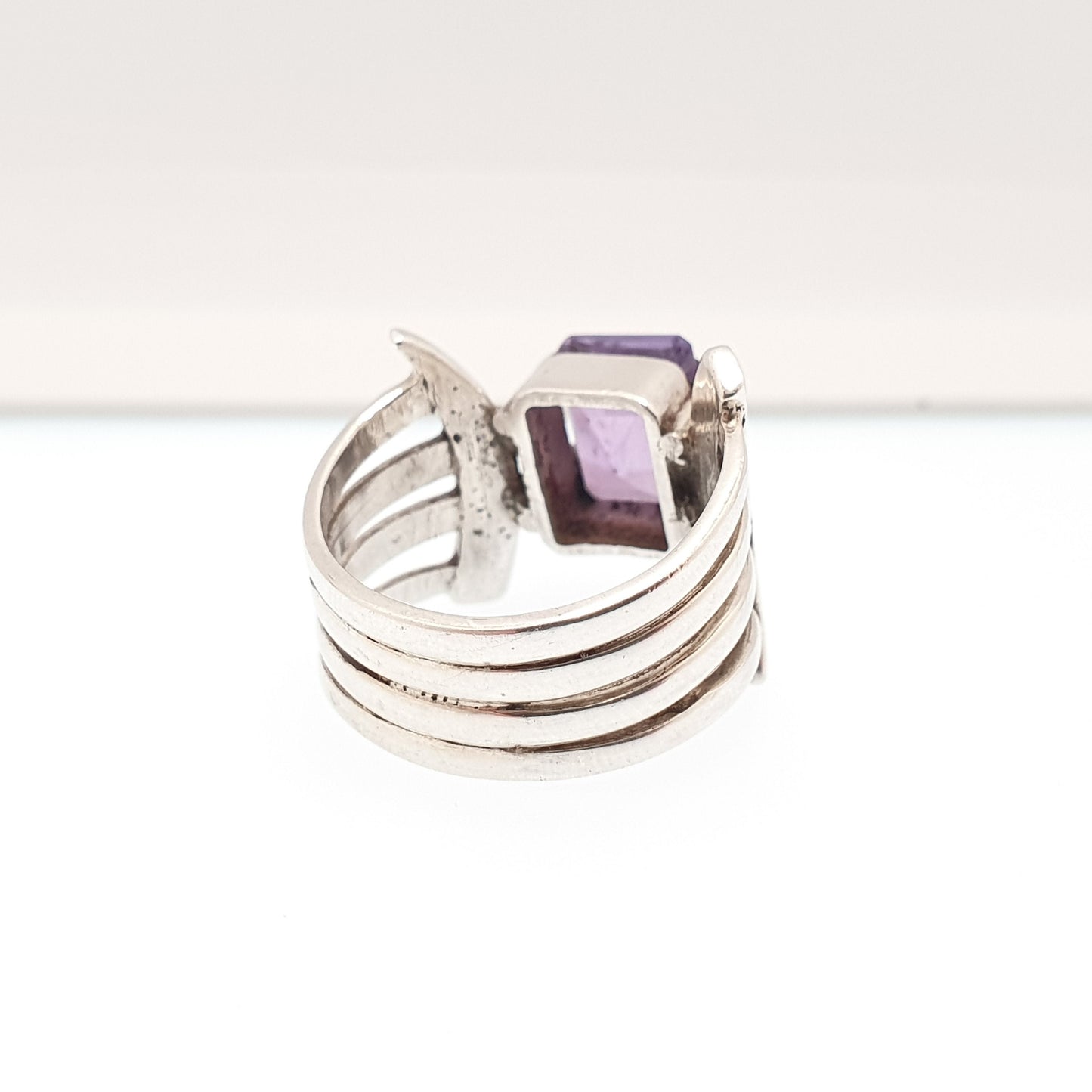 Vintage Amethyst Sterling Silver Ring Rectangular Cut Brutalist Large Big Gemstone Genuine Real Retro Solid 925 Womens Jewelry Jewellery