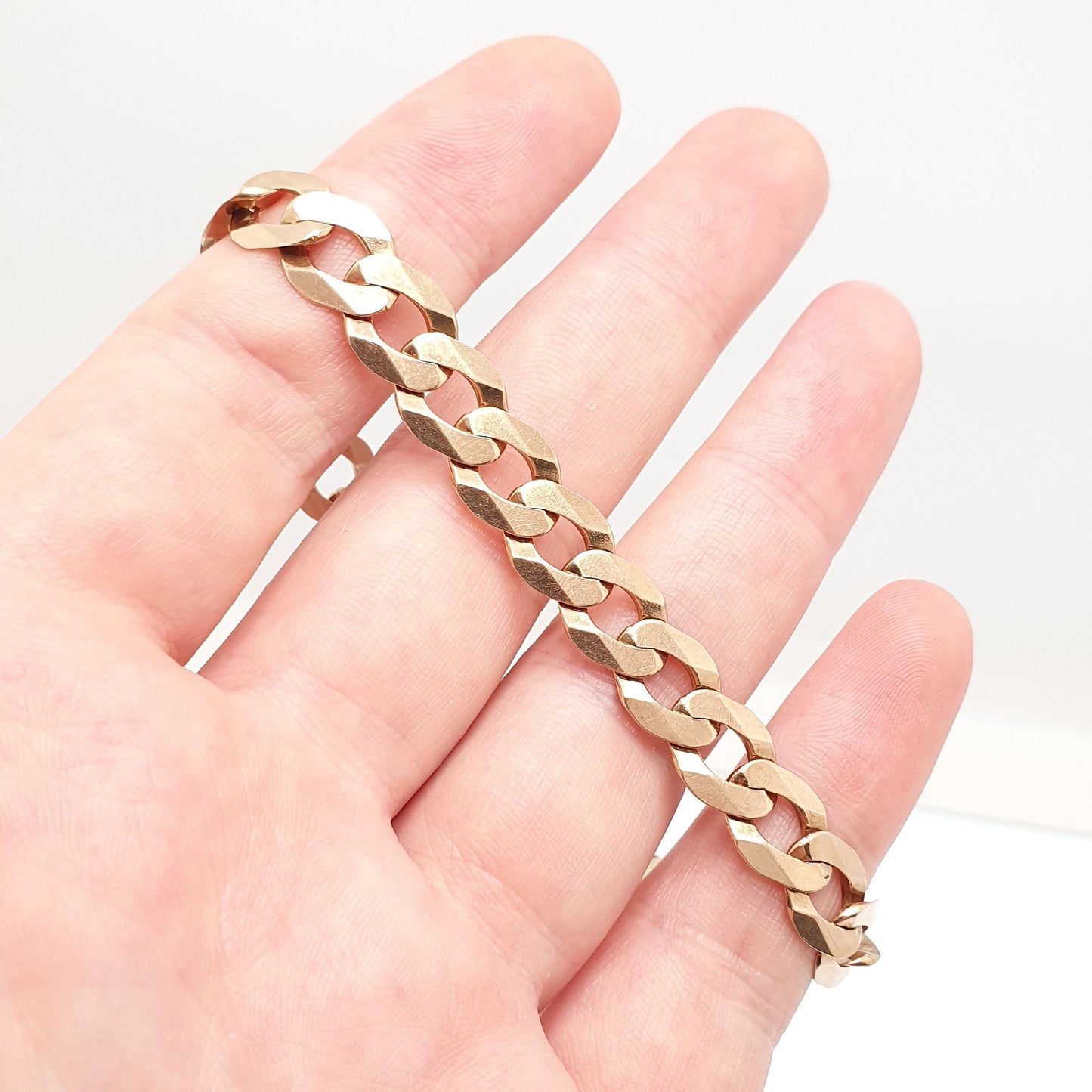 Vintage 9ct 9k Rose Gold Chain Bracelet Curb Link Flat Links 15.01g 21cm 8.25" Solid 375 Heavy Large Hallmarked Womens Jewelry Jewellery