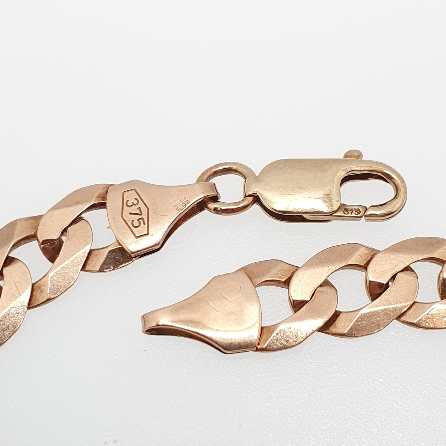Vintage 9ct 9k Rose Gold Chain Bracelet Curb Link Flat Links 15.01g 21cm 8.25" Solid 375 Heavy Large Hallmarked Womens Jewelry Jewellery