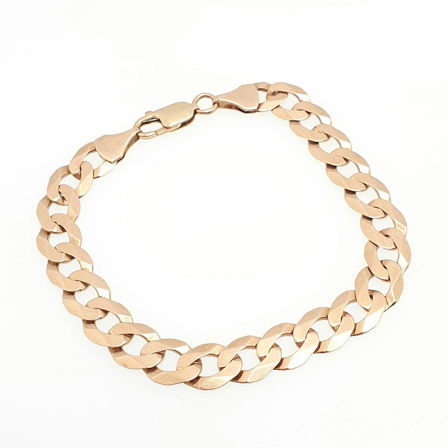 Vintage 9ct 9k Rose Gold Chain Bracelet Curb Link Flat Links 15.01g 21cm 8.25" Solid 375 Heavy Large Hallmarked Womens Jewelry Jewellery