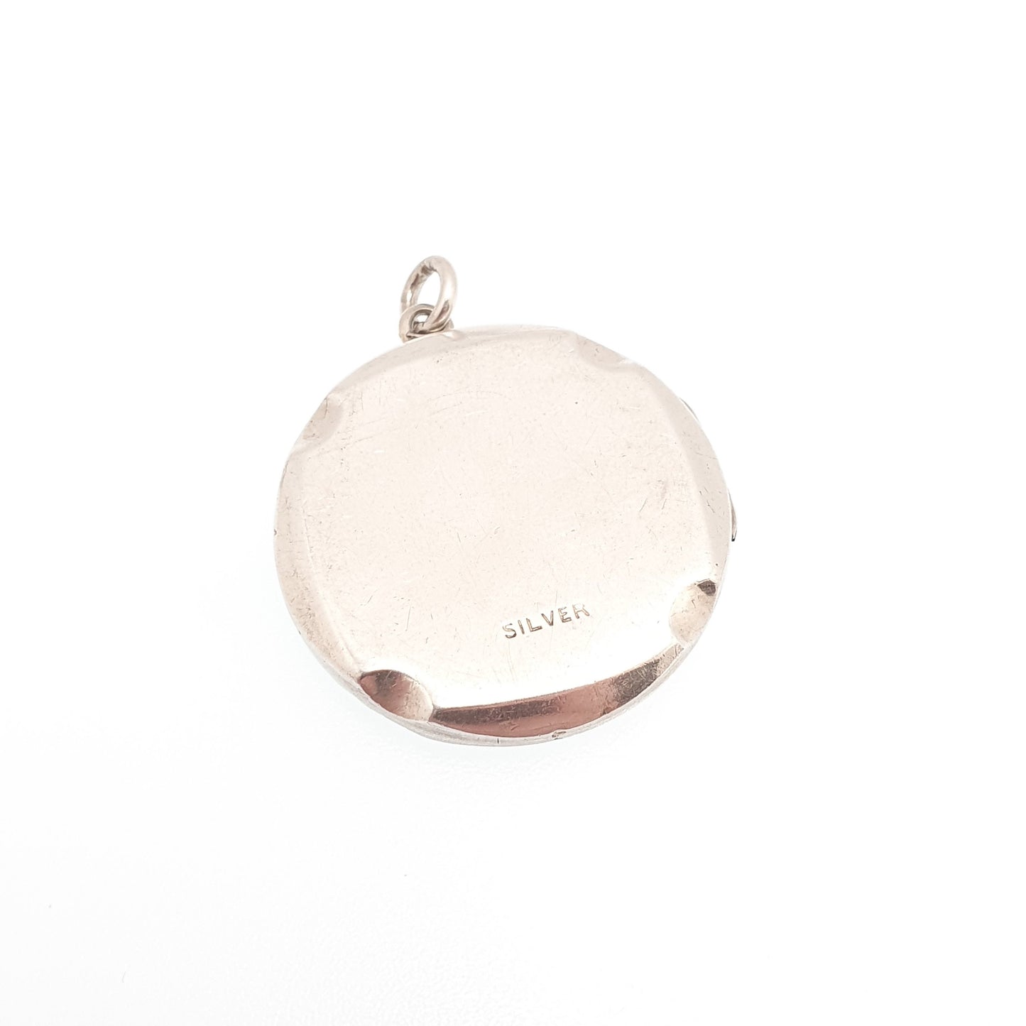 Antique Solid Silver Locket Art Deco Vertical Engine Turned Round Circle Necklace Pendant Vintage 1920s Picture Photo Jewelry Jewellery