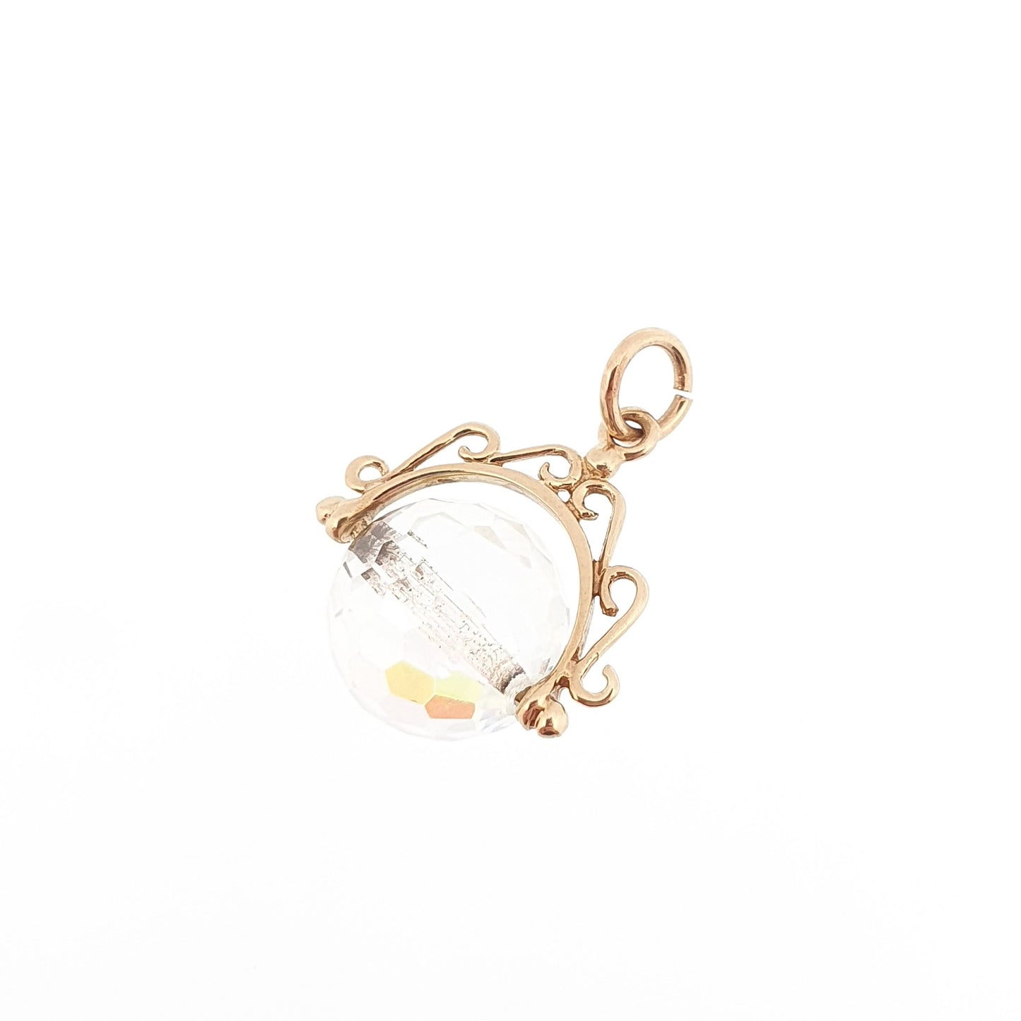Vintage 9ct 9k Gold Spinner Fob Pendant Charm Aurora Borealis Crystal Victorian Revival Necklace Solid 375 Womens Jewelry Jewellery